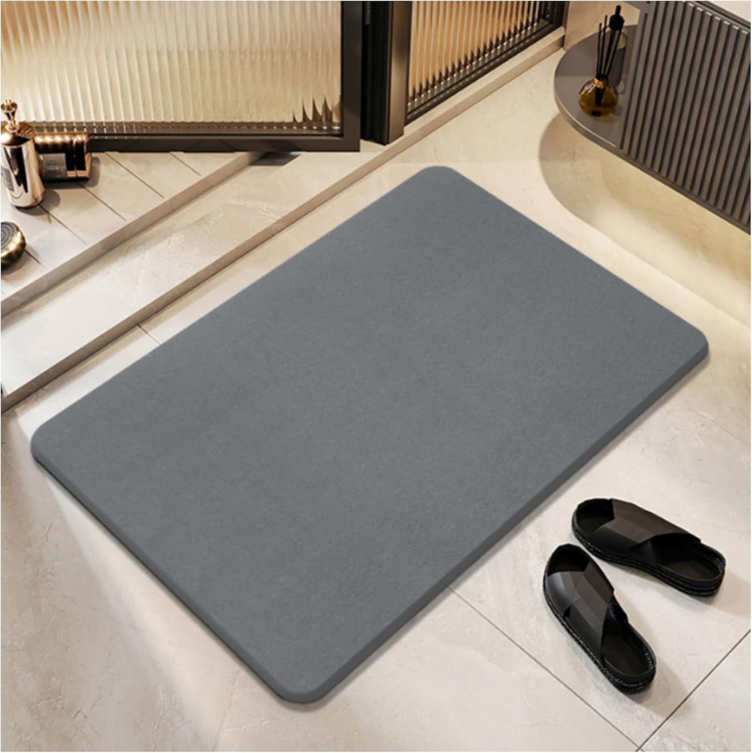 Stone Bath Mat, Diatomaceous Earth Non-Slip Shower Mat, Quick Drying Diatomite Bath Stone Mat for Bathroom Floor -Super Absorbent, Natural, Easy to Clean (30X40X0.9 Cm,Grey)