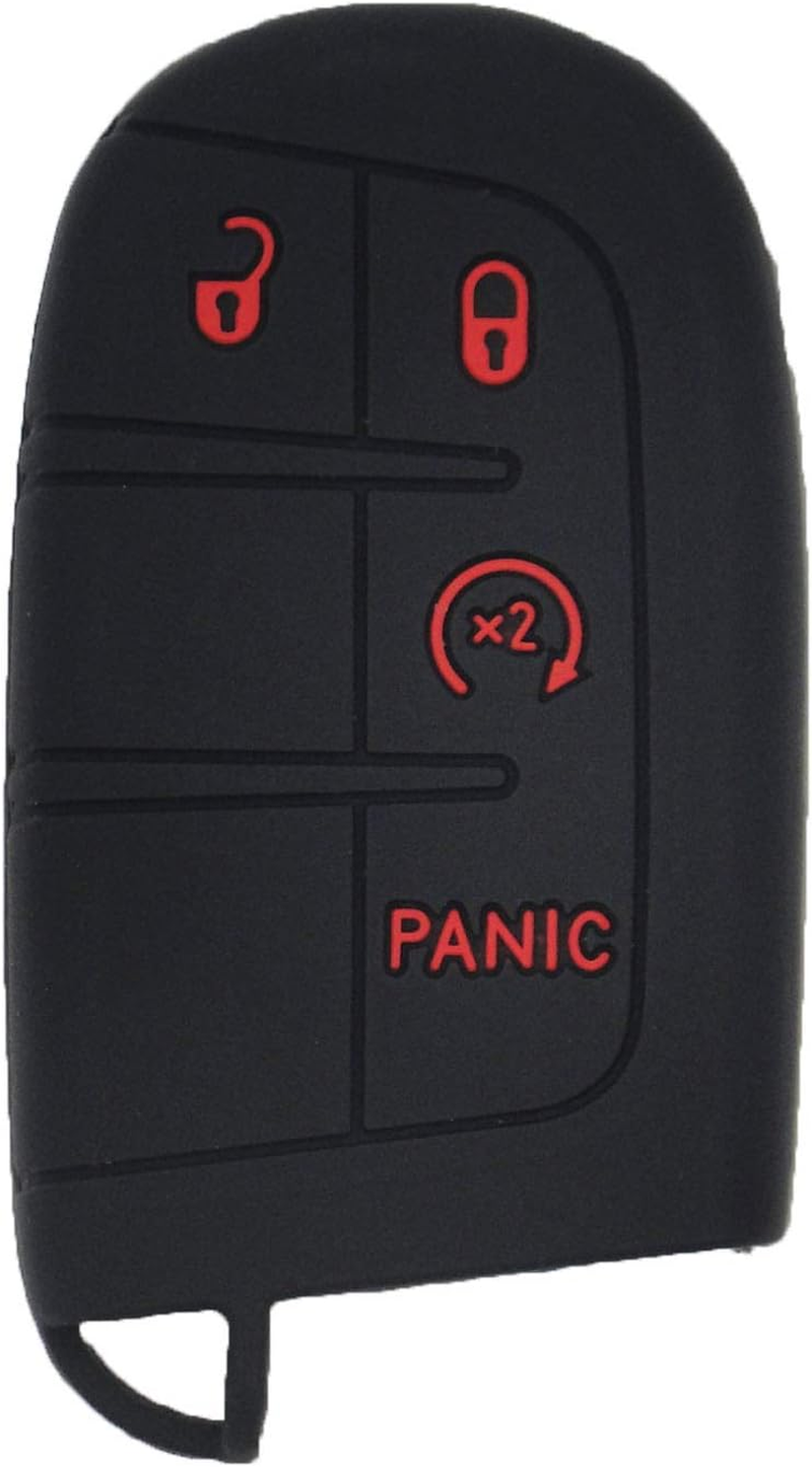 Lemsa 2Pcs Rubber Silicone Key Fob Cover Remote Keyless Protector Bag Holder for Dodge Durango Journey Dart Challenger Jeep Renegade Fiat, Black+Red Buttons image number 4