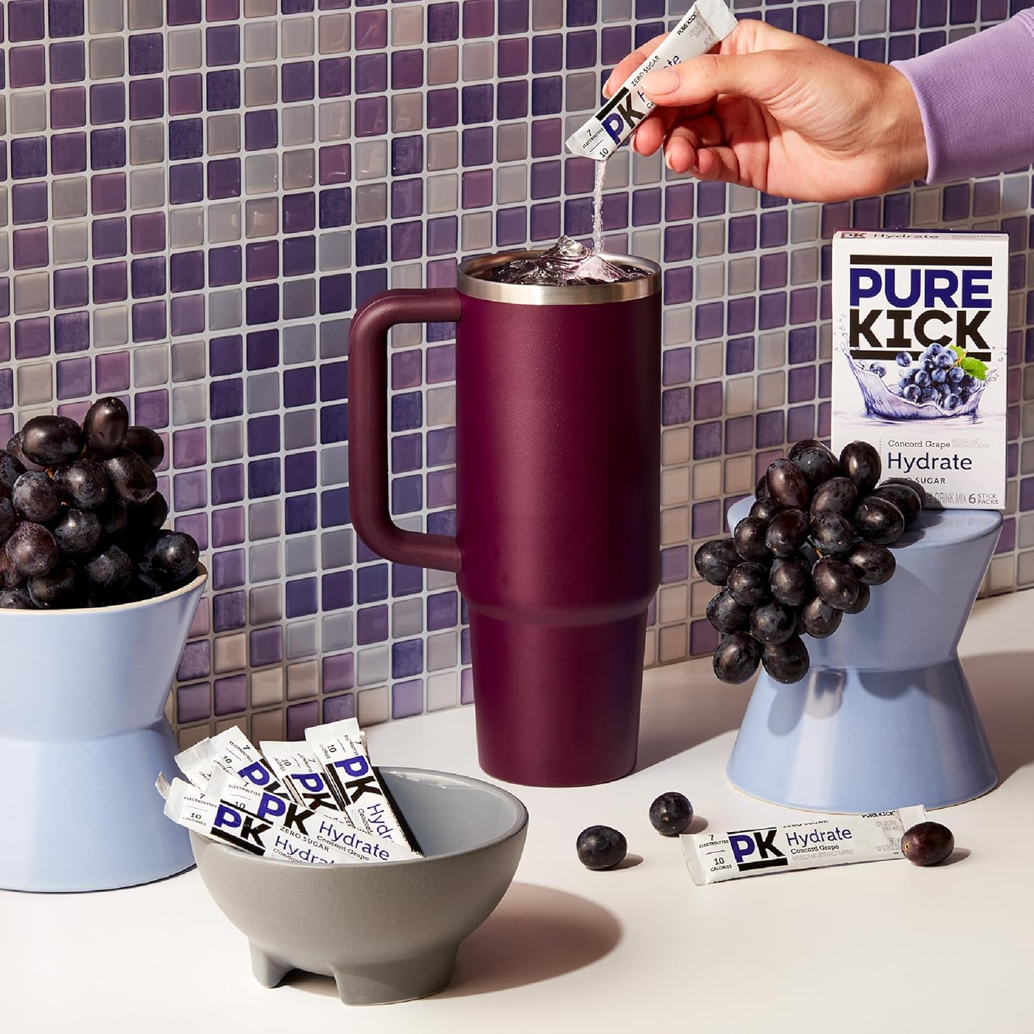 PURE KICK Hydration Singles to Go Drink Mix, Concord Grape, Includes 12 Boxes with 6 Packets in Each Box, 72 Total Packets image number 3