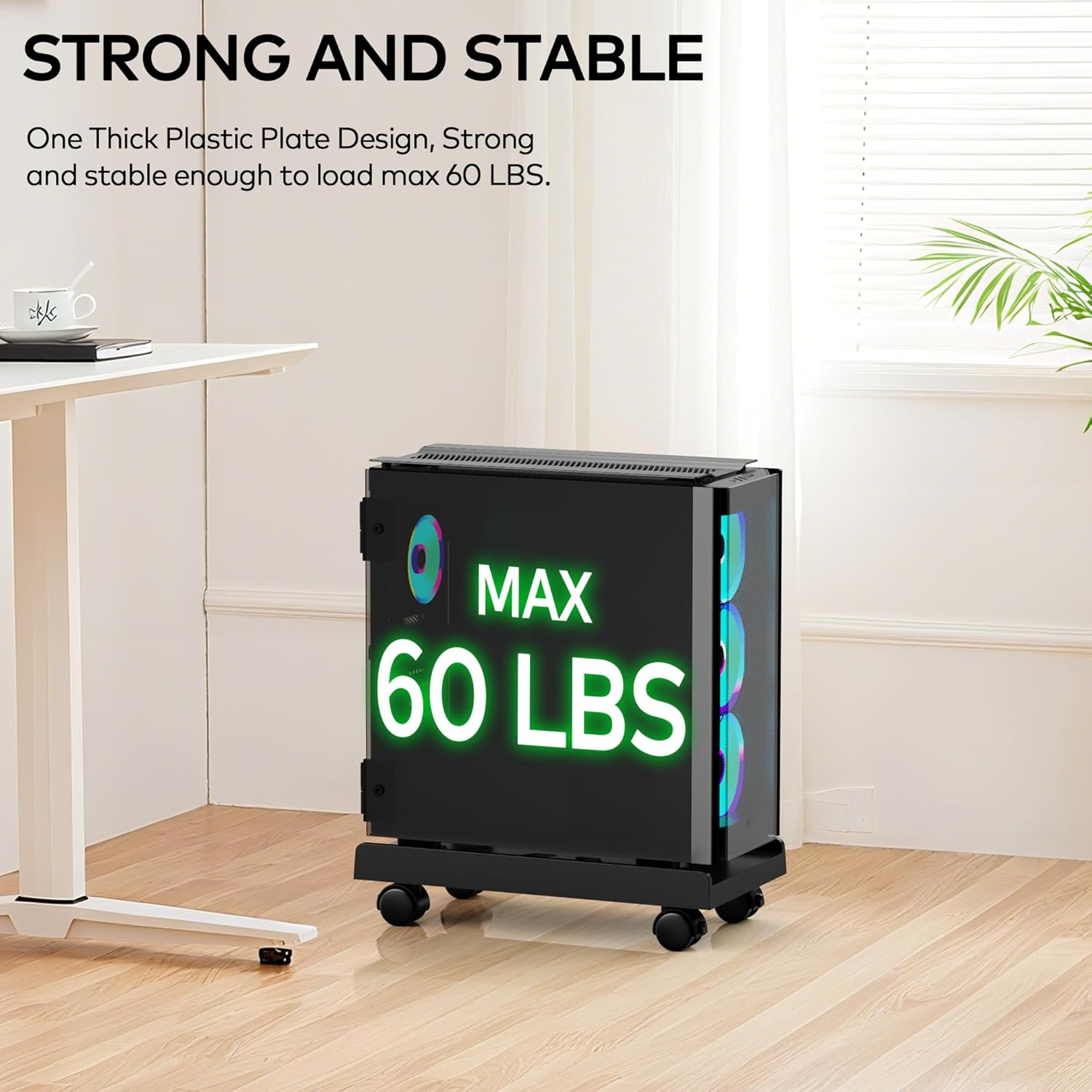 ACS01 Plastic Mobile CPU Stand, Computer Tower Stand, Fits Most Pcs under Desk, Ventilated PC Floor Cart for Office and Gamers, Black image number 6