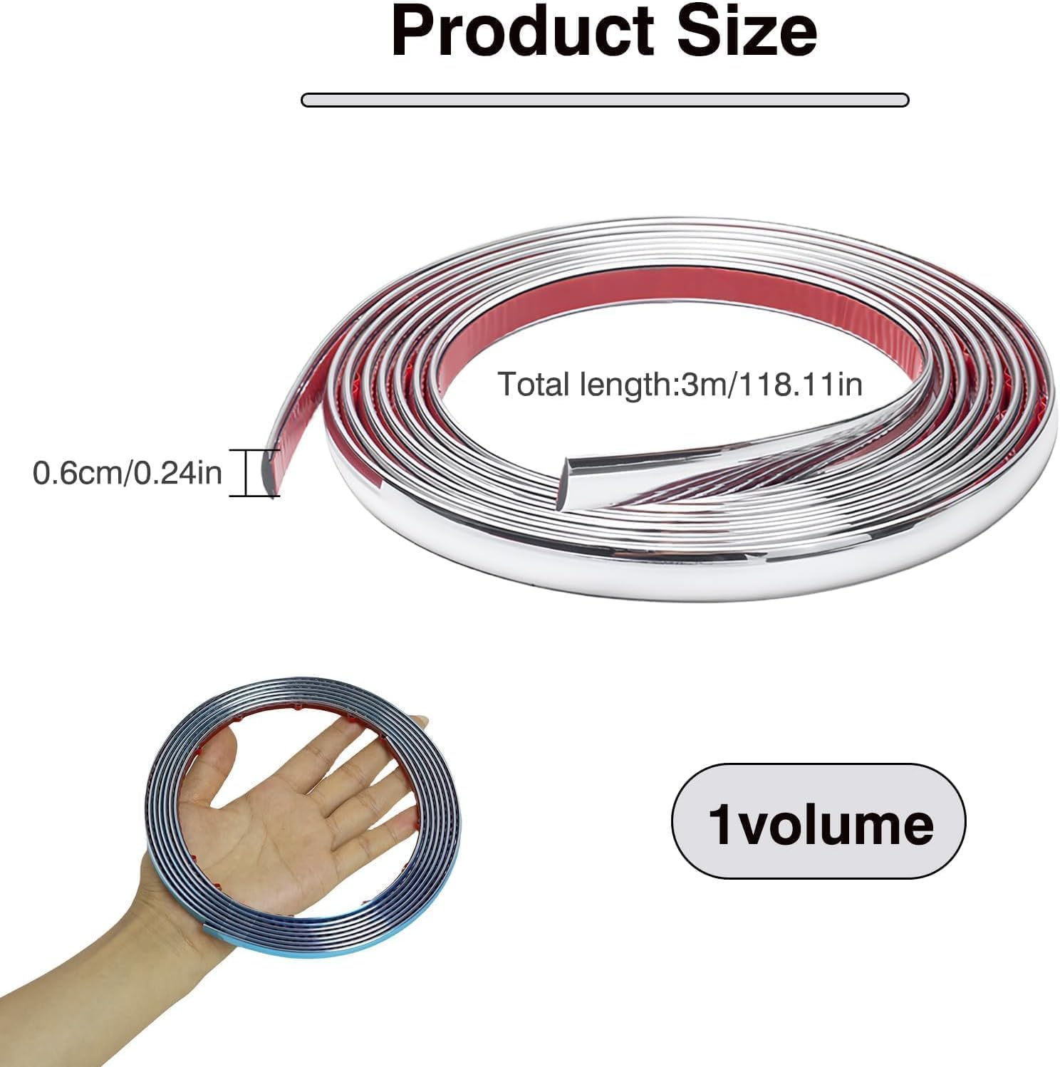 Chrome Trim, 6Mm &times; 3M Silver Flexible Molding Self Adhesive Automotive Tape - Peel and Stick Metallic Mirror Frame Edging Decorative Strip for Wall, Door, Furniture, Car