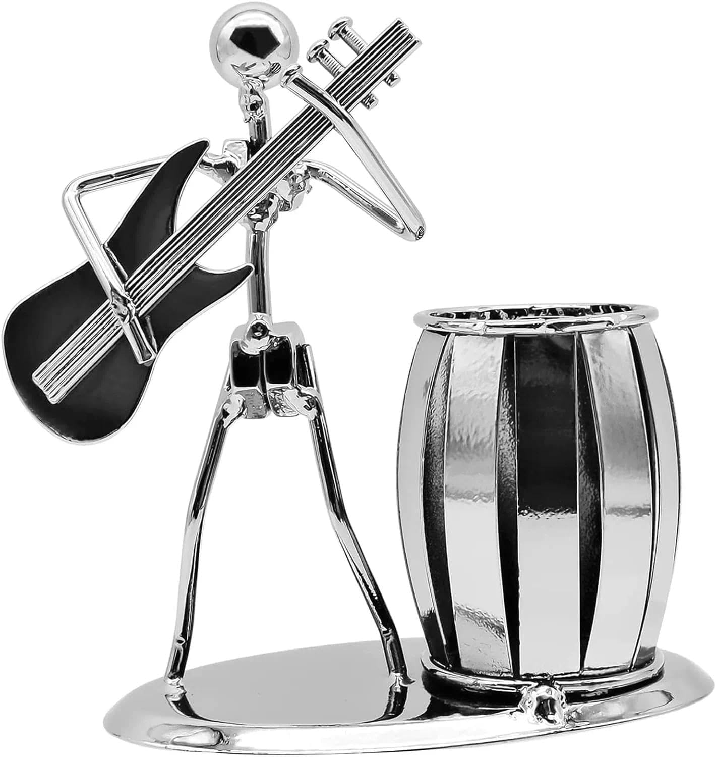 CRFY Metal Art Pen Pencil Holder, Creative Guitar Player Pen Cup, Office Desktop Ornaments Music Decoration Gift image number 3