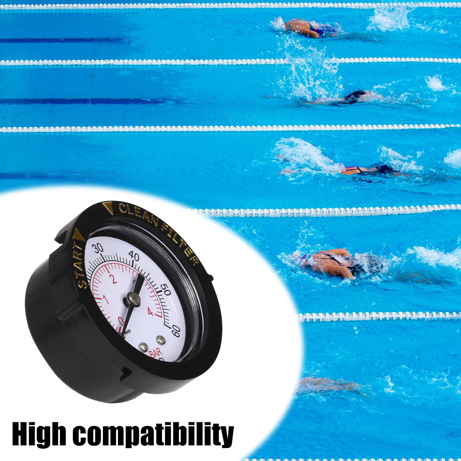 0-60PSI Pool Filter Pressure Gauge, 1/4 NPT Back Mount Waterproof Clean Sand Filter Indicator Water Pressure Gauge Replacement Parts Accessories for Swimming Pool Pumps Spa Aquarium Pressure Testing