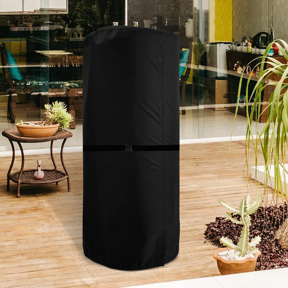 Patio Heater Cover Waterproof Outdoor Stand Heater Cloth with Storage Bag Dustproof UV Resistant round Heater Cover Garden Furniture Protector (1, Black) image number 4