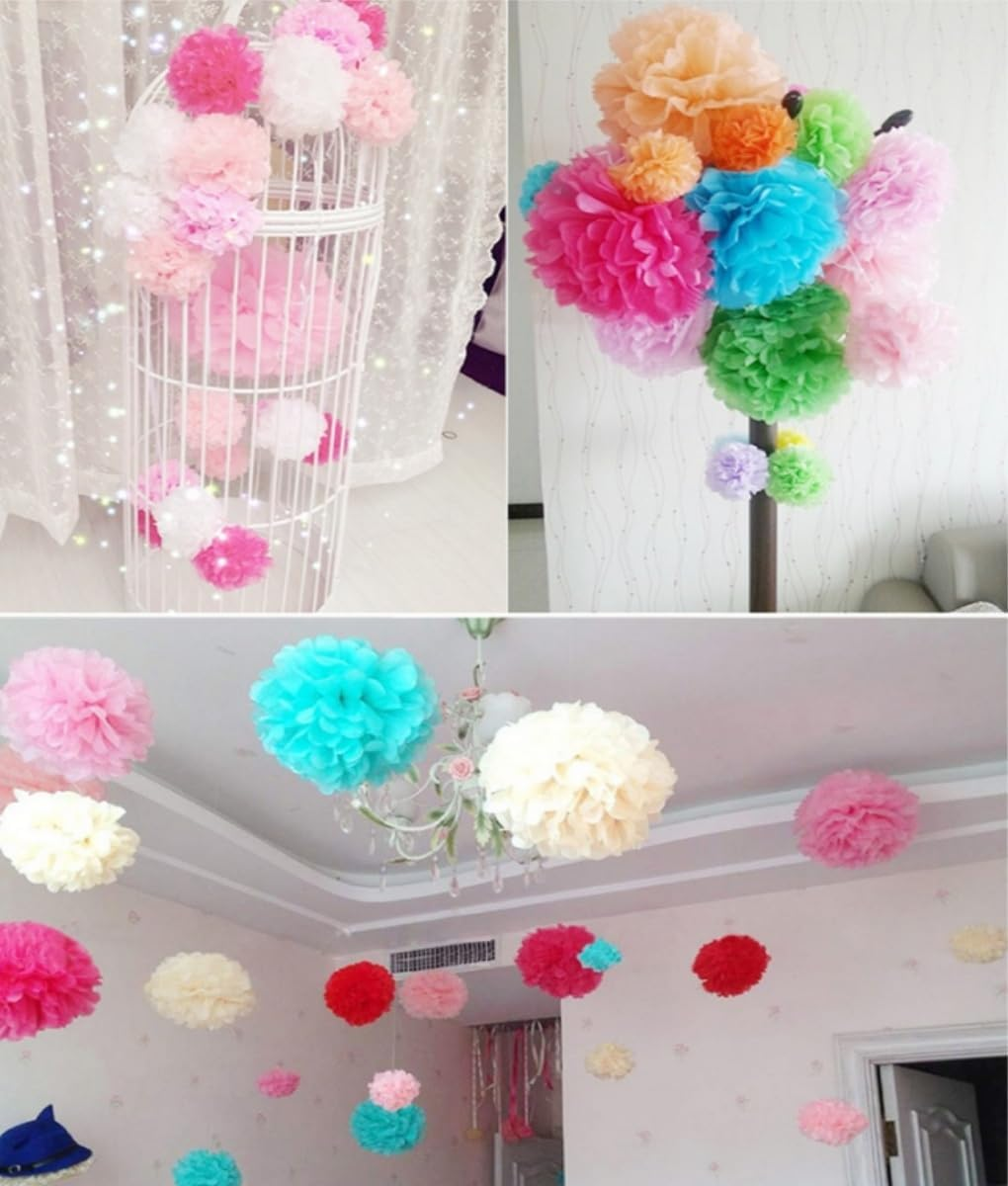 10Pcs Tissue Hanging Paper Pom-Poms Flower Ball Wedding Party Outdoor Decoration,Paper Flower Ball for Wedding Bridal Shower Birthday Bachelorette Party Backdrop Decoration,Light Pink image number 4
