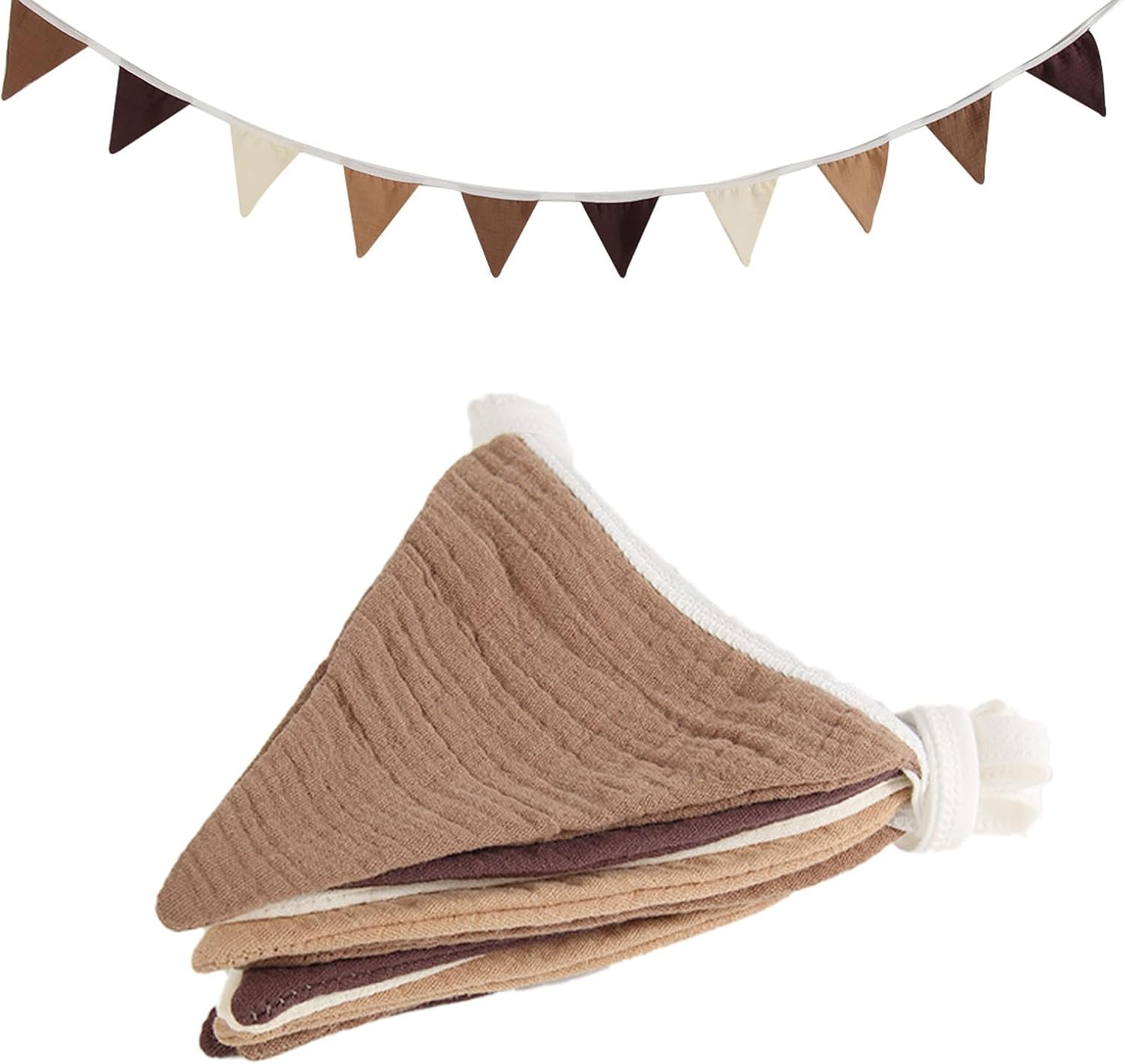 Tzylomirx Pennant Banner, Boho Style Fabric Triangle Banners for Versatile Party Decorations like Wedding, Baby Shower, and Nursery Room Decor, Brown