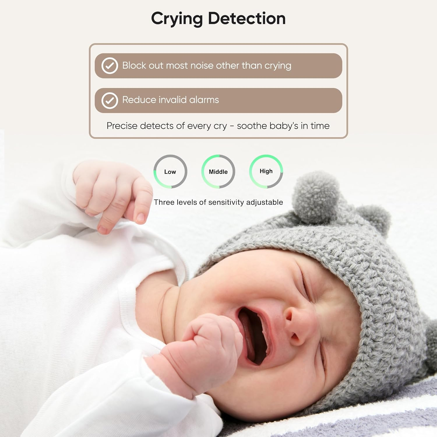 Bonoch 5.5" 1440P Baby Monitor 2 Cameras, Dual Video Monitor with Split Screen, Smart No Wifi Baby Monitor Camera, Detect Sleep Turnover/Cry/Motion, 240H Long-Lasting, Hack Proof, White Noise, Gifts image number 2
