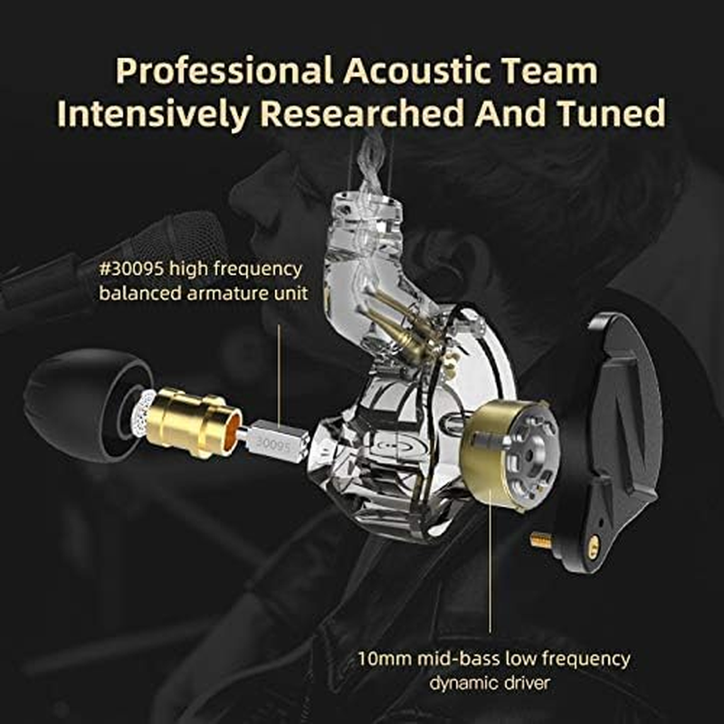 KZ ZSN PRO X Dual Driver Earbuds Headphone, Hifi Stereo Sound Earphone with Balanced Armature and Dynamic Driver Ergonomic Comfortable Headset (Golden with Microphone) image number 5