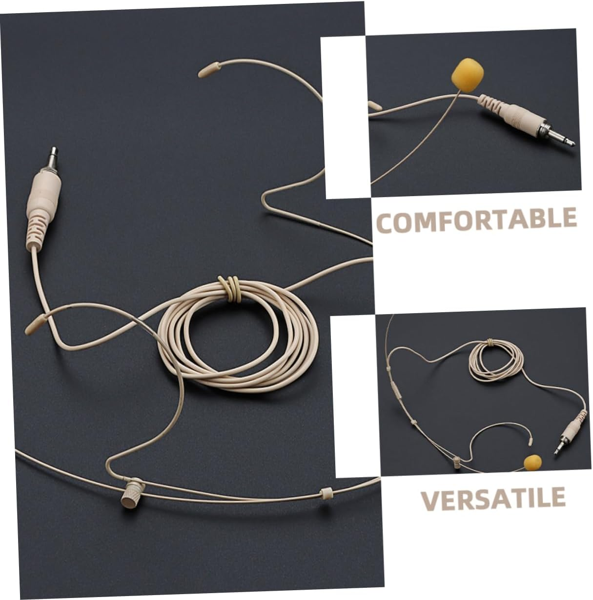 Yardwe Wired Over-Ear Headphones with Omnidirectional Microphone Beige Wired Earbuds with Microphone Lock and Hanging Mic for Office Online Meetings Gaming and Speaking