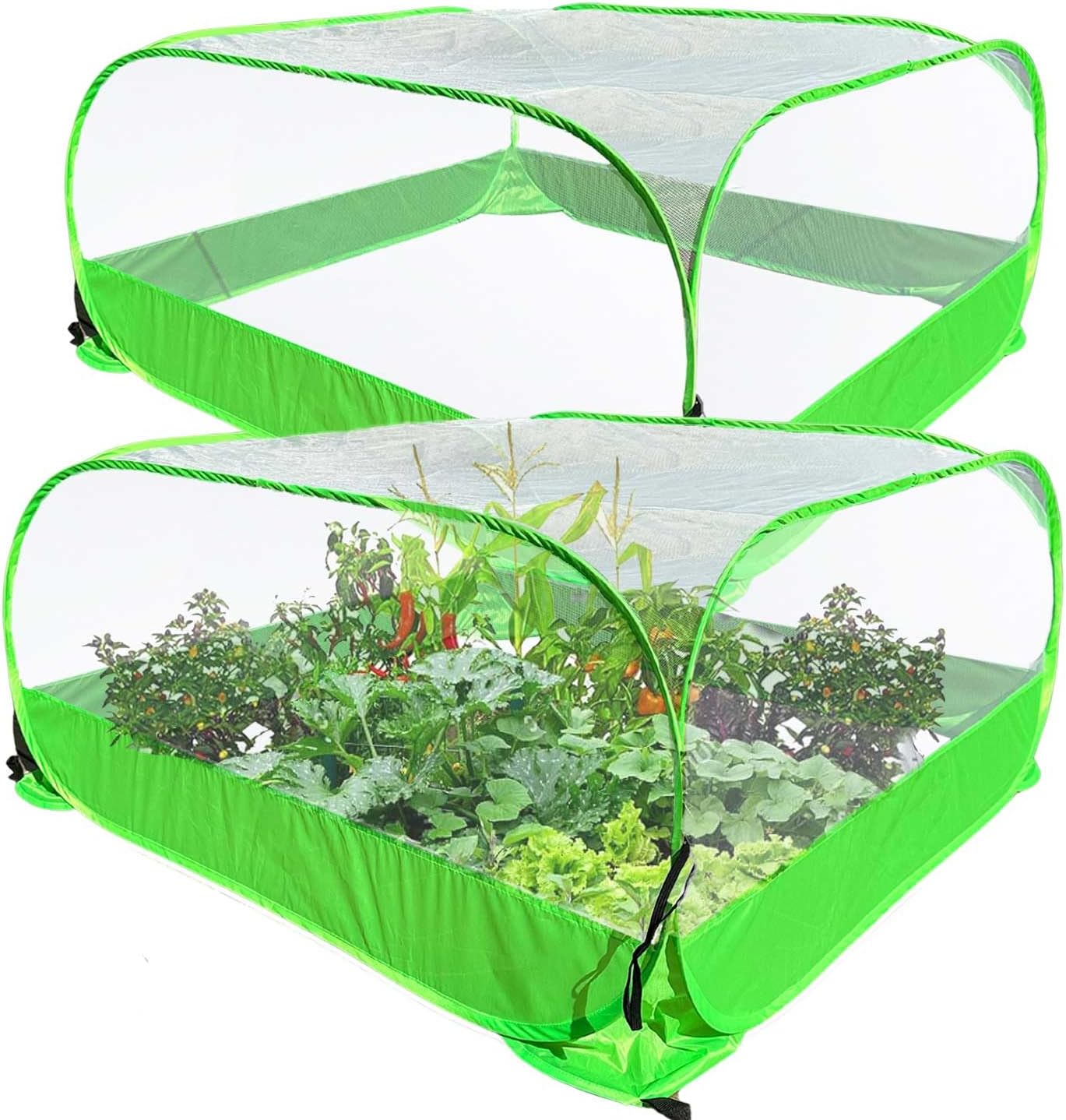 Pop up Garden Mesh Plant Cover 2Pcs Outdoor Plant Protector Mesh Plant Enclosure Raised Bed Garden Bird and Pest Protection Guard for Fruits Vegetables Seedlings and Herbs image number 1