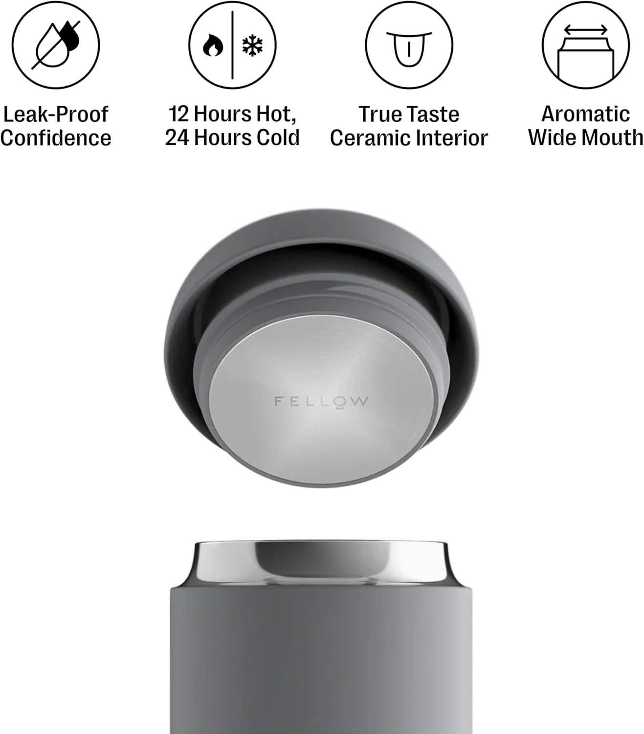 Fellow Carter Everywhere Travel Mug - Wide Mouth Vacuum-Insulated Stainless Steel Coffee and Tea Tumbler with Ceramic Interior, Matte Grey, 12 Oz Cup image number 5