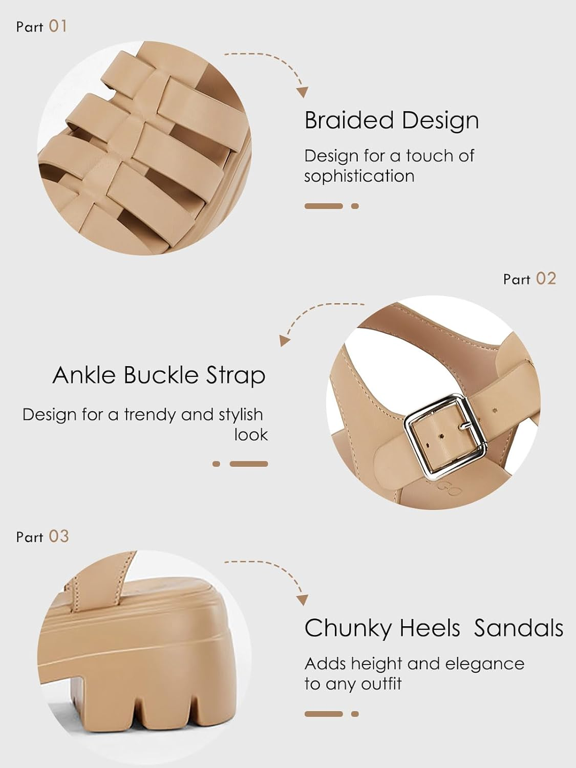 Coutgo Womens Platform Chunky Heels Sandals Gladiator Ankle Strap Heels Lug Sole Summer Fisherman Y2K Shoes image number 2