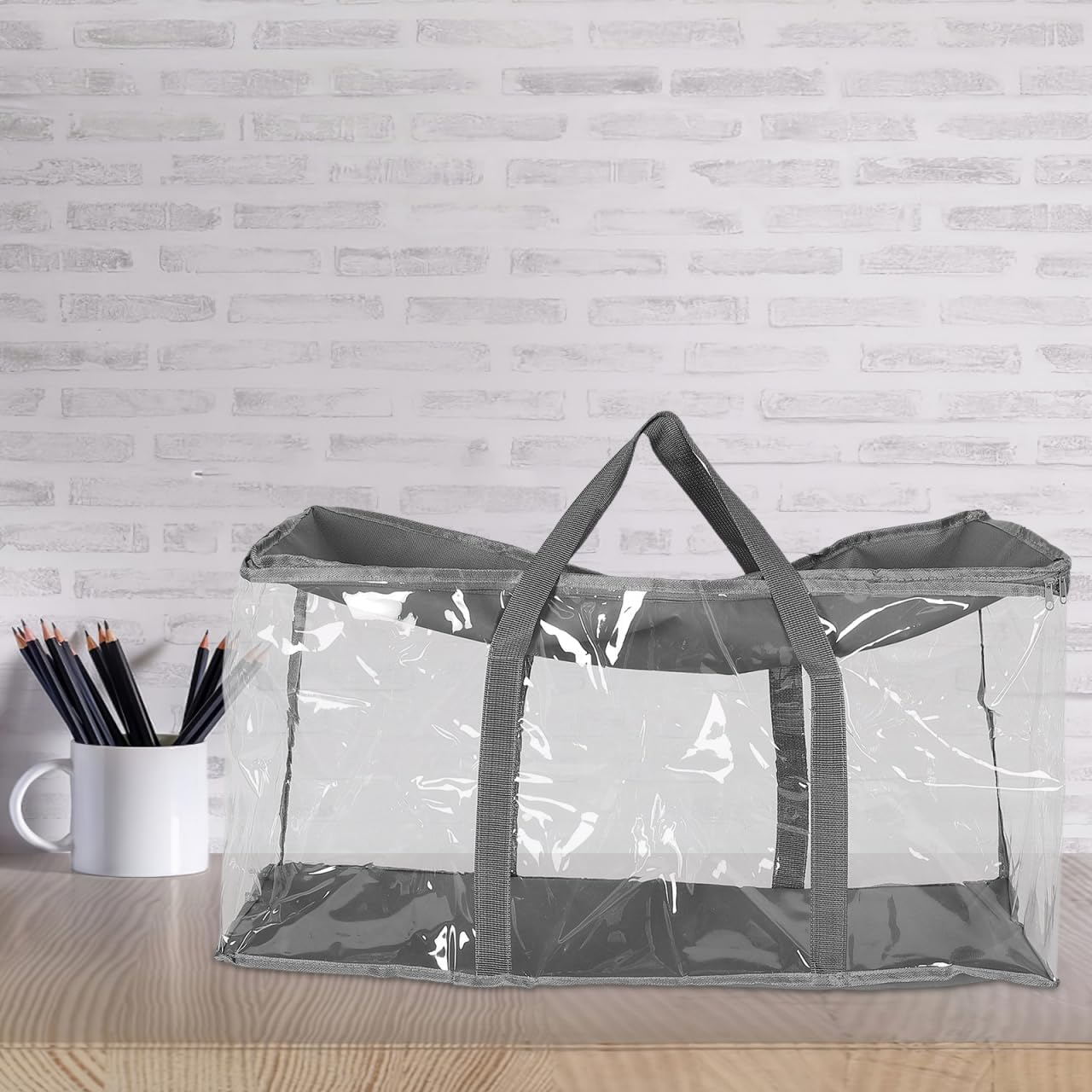 Tofficu Foldable Book Storage Box Clear Zippered Organizer for Dormitory and Classroom Use Transparent Waterproof Container for Books Clothes Toys image number 3