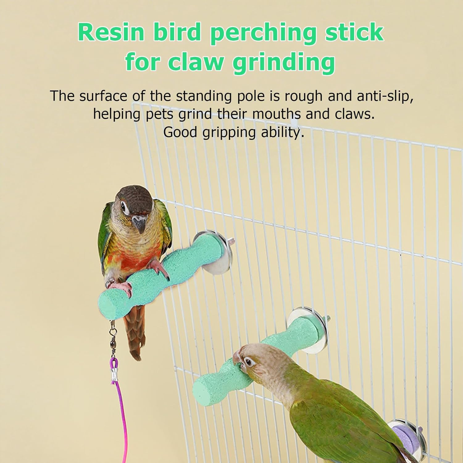 Bird Cage Perch Stand & Chewing Stick, Natural Paw Grinding & Beak Care Tool, Training Exercise Toy for Small Medium Birds: Budgies, Parakeets, Lovebirds, Conure, Cockatiels (Green) image number 4