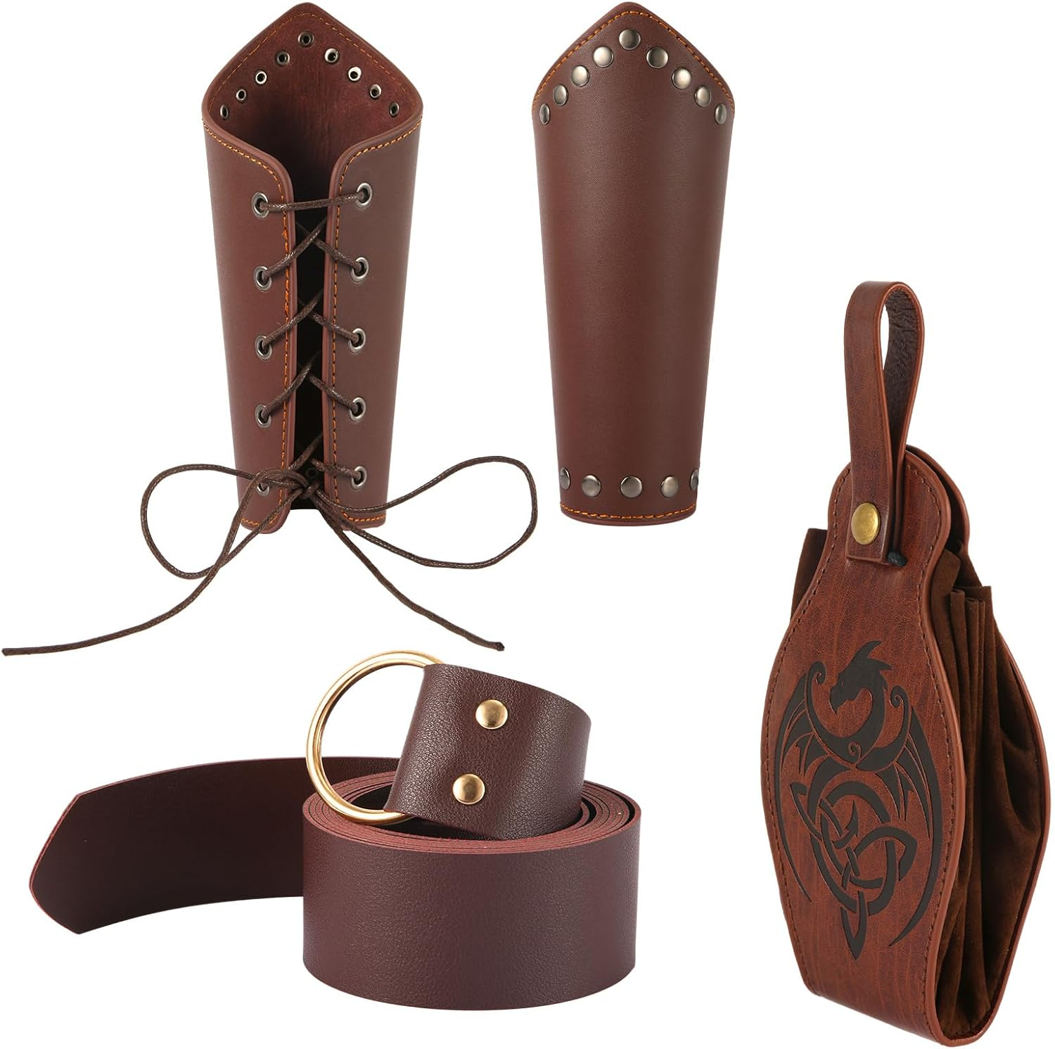 Renaissance Accessories, Leather Viking Belt Medieval Leather Bracers Viking Belt Pouch with Straps Hikes Mug Holder for Men Women, Brown, Medium image number 5