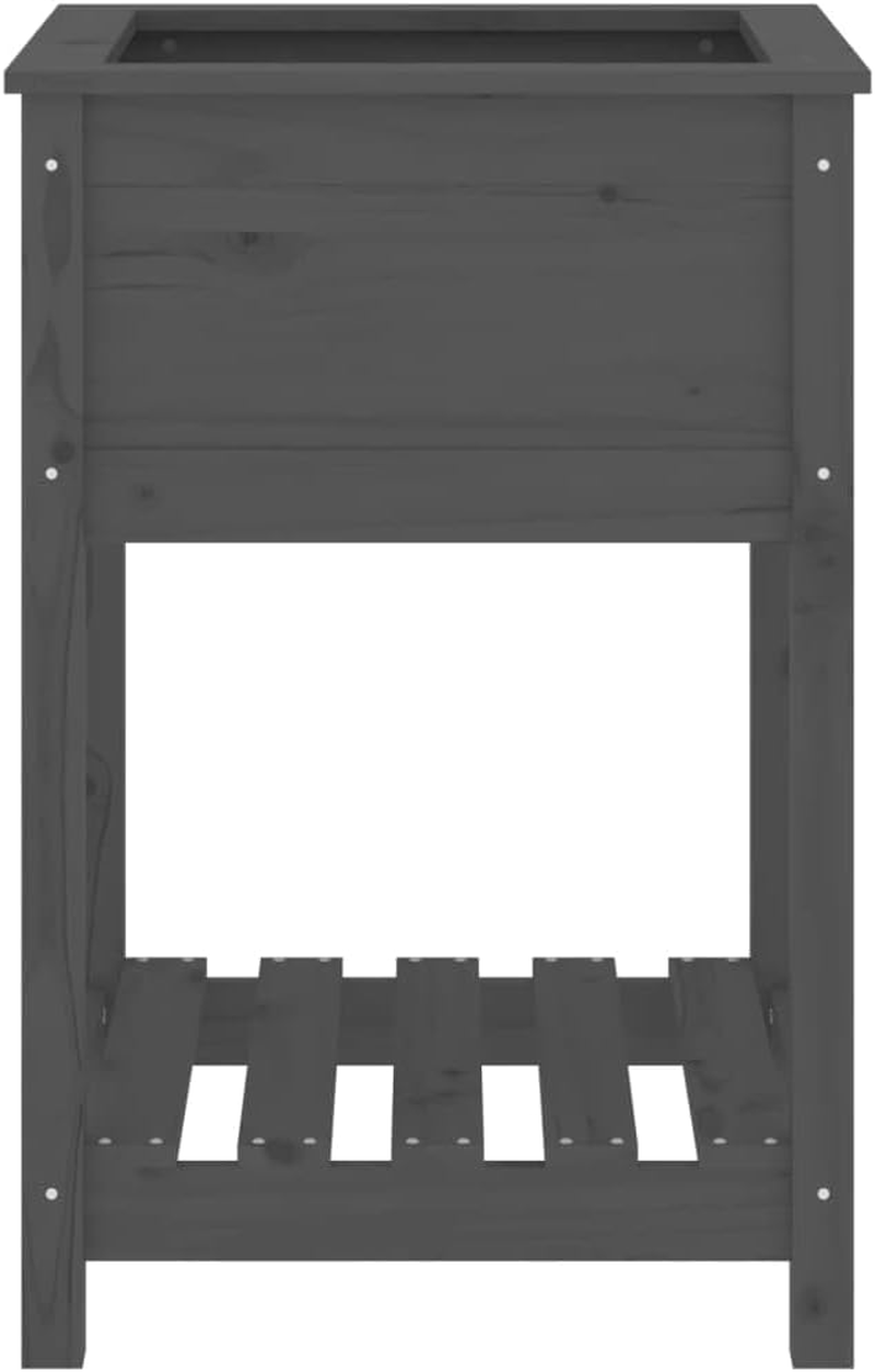 'Vidaxl Gray Solid Pine Wood Planter with Shelf, Square Garden Pot with Ample Planting Space - 54X54X81 Cm