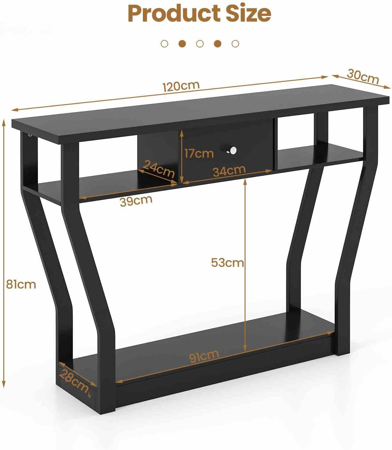 Costway Console Table, Side Table with 3-Step Storage Space and Drawer, Hallway Table for Living Room & Entrance Area & Dining Room, Loadable up to 60 Kg with Antique Tip Design, Made of MDF