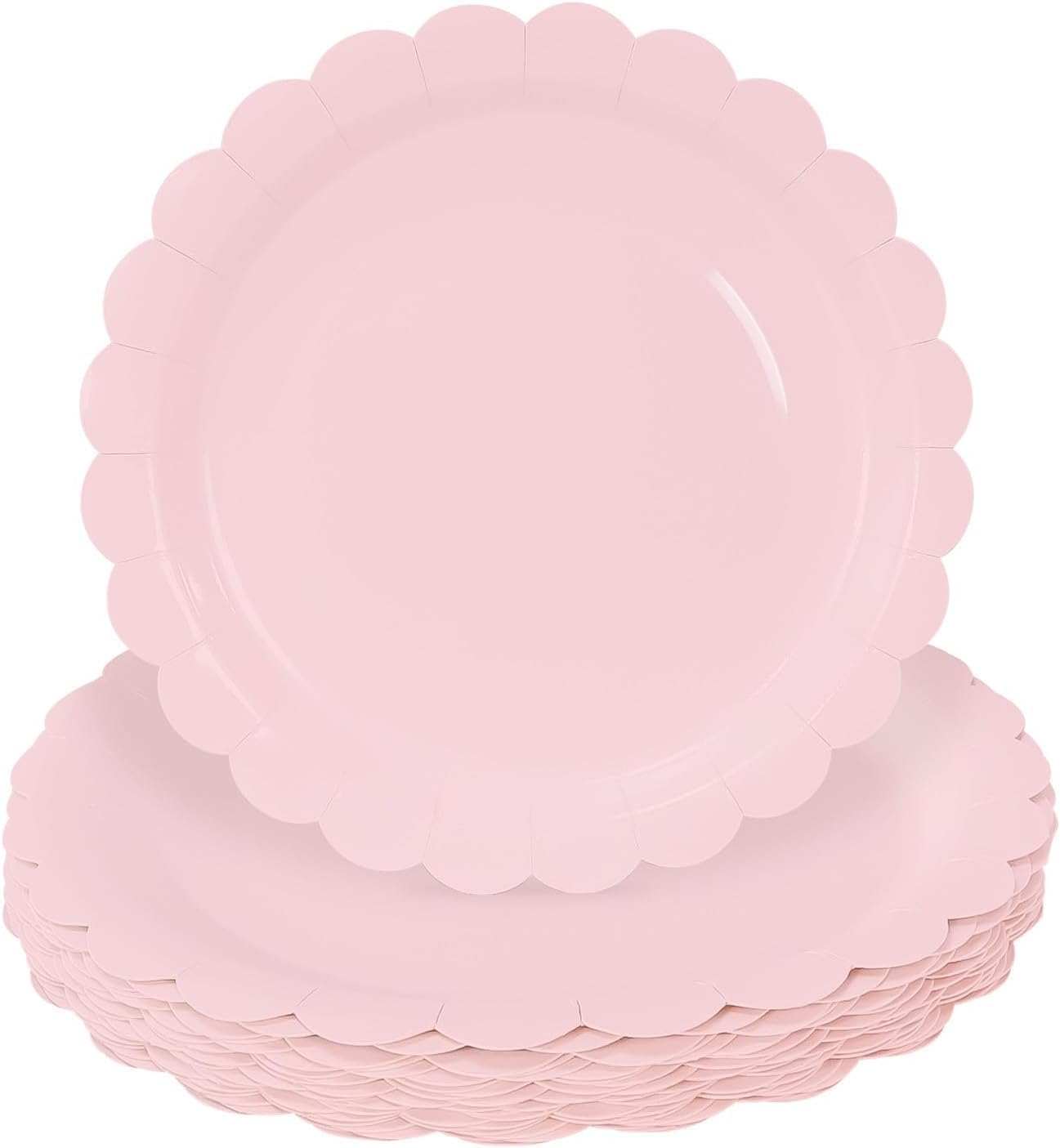 50PCS Pink Paper Plates 7 Inch Scalloped Disposable Party Plates, Elegant Dessert Plates for Wedding, Birthday, Holiday Party Tableware &ndash; Haheihei image number 2
