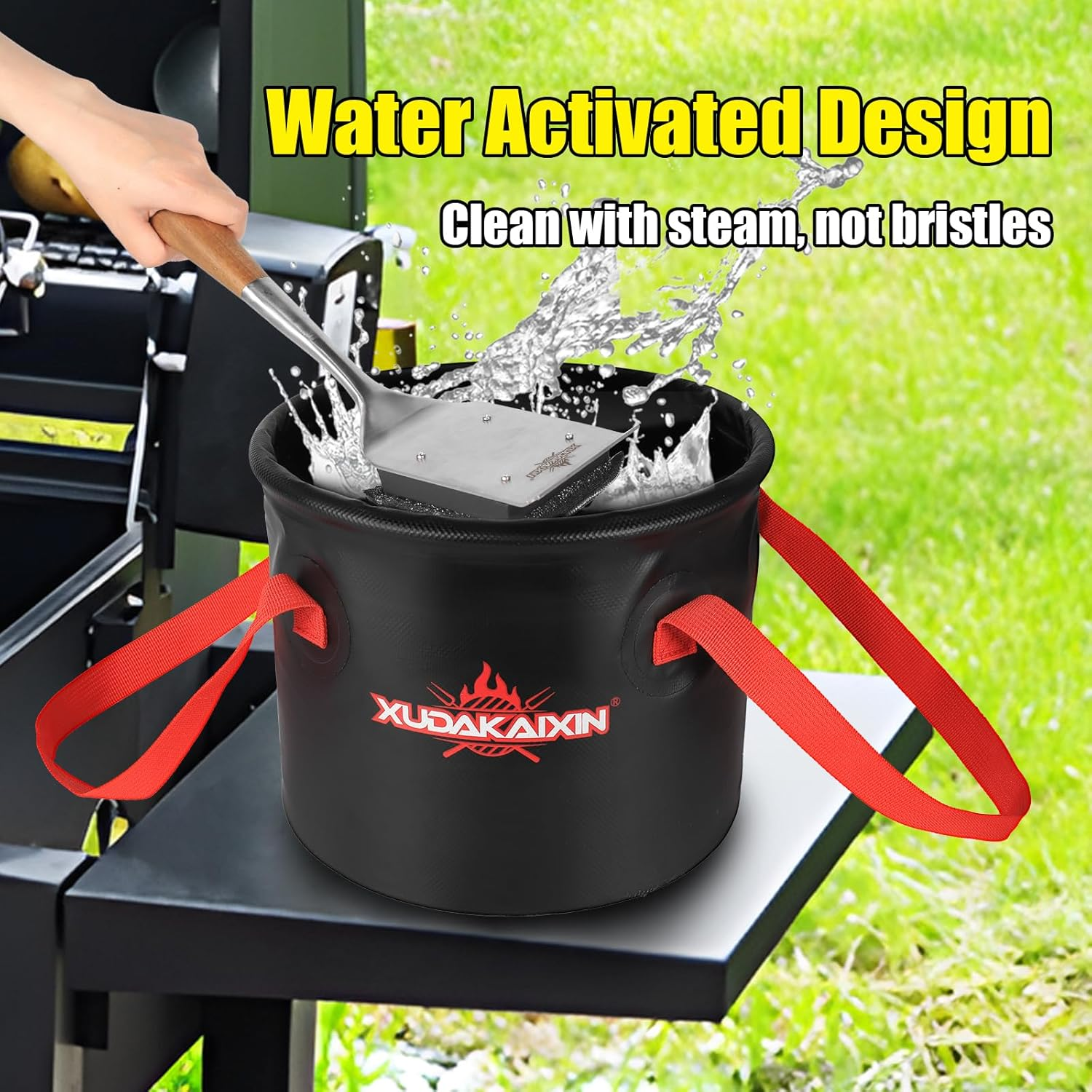 Grill Brush Collapsible Water Bucket for Grill Cleaning, Camping,And Outdoor Activities (Only Water Bucket No Grill Brush) - Red image number 7