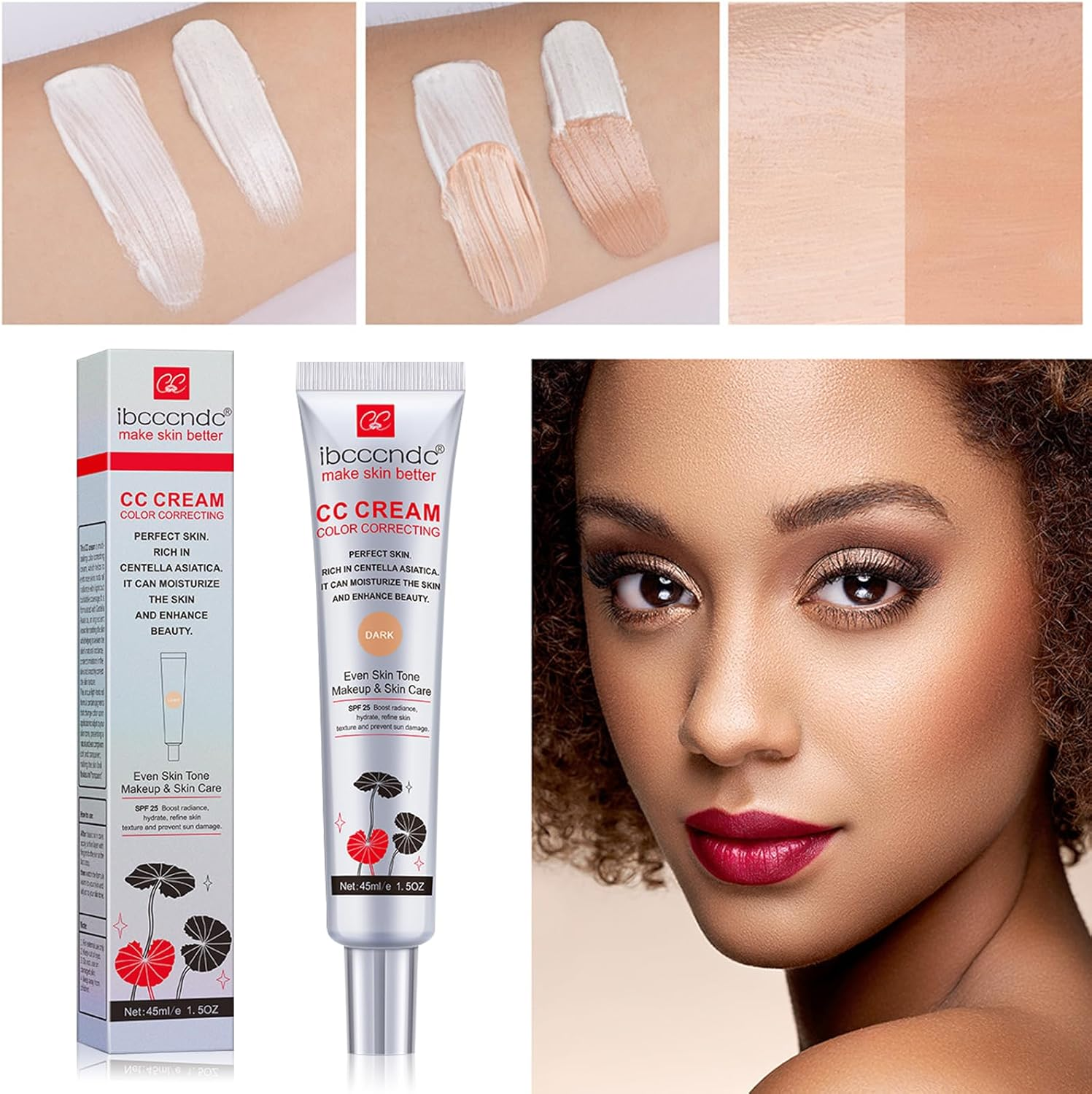 CC Cream - Lightweight Foundation and Hydrating Serum for Even Tone, Texture Refinement, Makeup and Care - 45Ml (Drak Color)