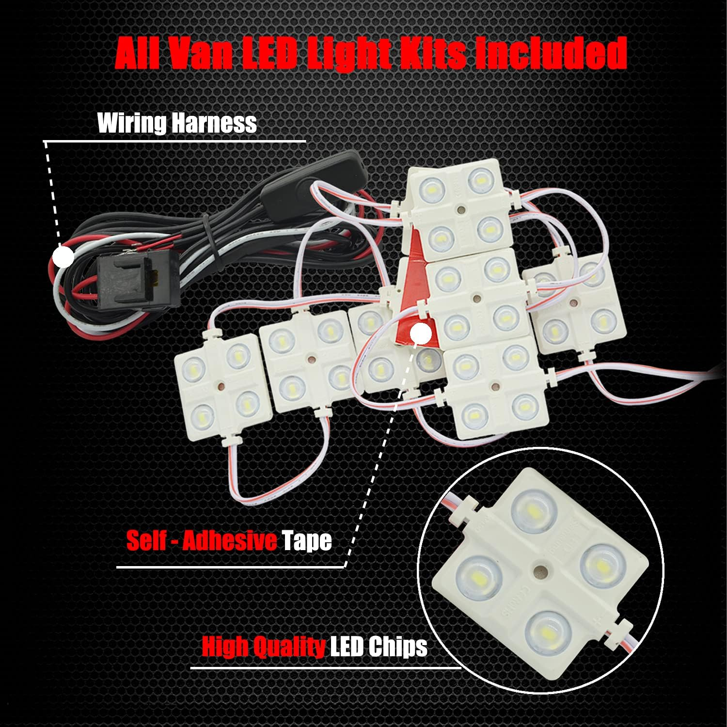 Ampper 12V 40 Leds Interior Van Light Kits, LED Ceiling Lights with Simplified Harness Switch Fuse for Van RV Boats Caravans Trailers and More (10 Modules, White) image number 6