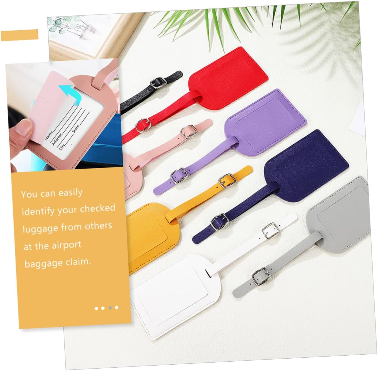 STOBOK 5Pcs Luggage Tags Luggage Identifiers Tags for Travel Durable Pu Leather Suitcase Labels image number 2