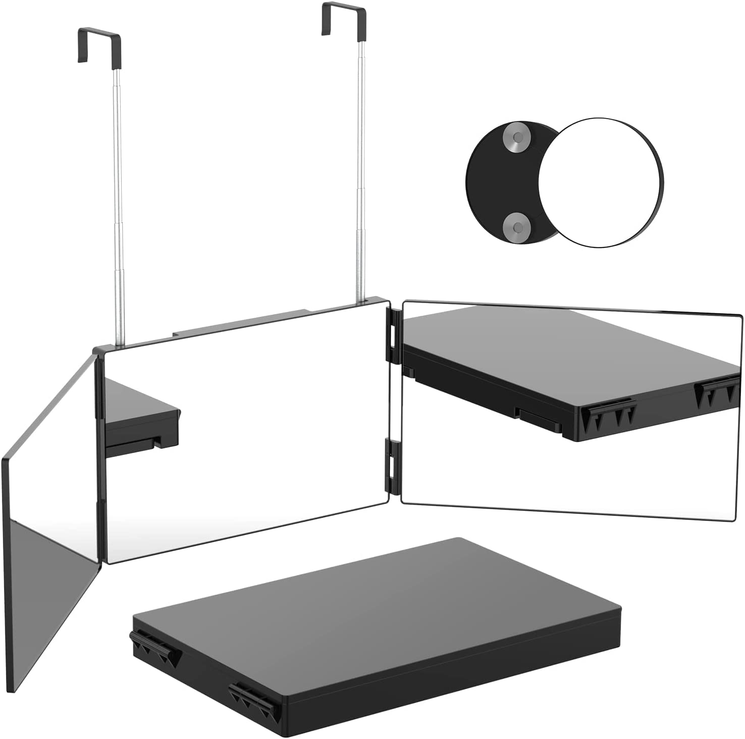 3 Way Makeup Mirror with 10X Magnified Mirror, Trifold 3 Way 360 Mirror for Cutting Hair | 3 Mirror Selfcut System- Portable DIY Haircut Tool (Black) image number 4