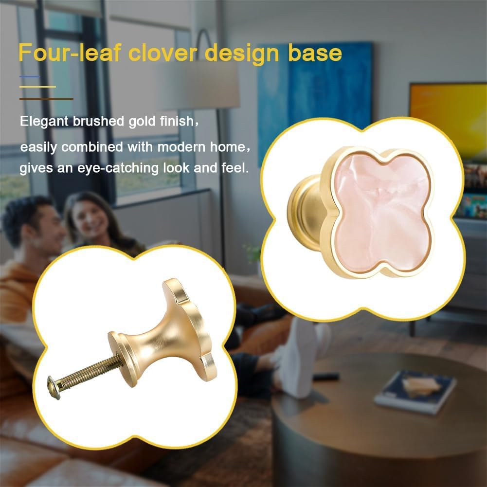 Xinghonyac 8 Pcs Clover Four-Leaf Cabinet Knobs, Cabinet Drawer Pulls Cabinet Knobs, Zinc Alloy Single Hole Door Handle for Dresser, Wardrobe, Cupboard (Pink) - Pink image number 3