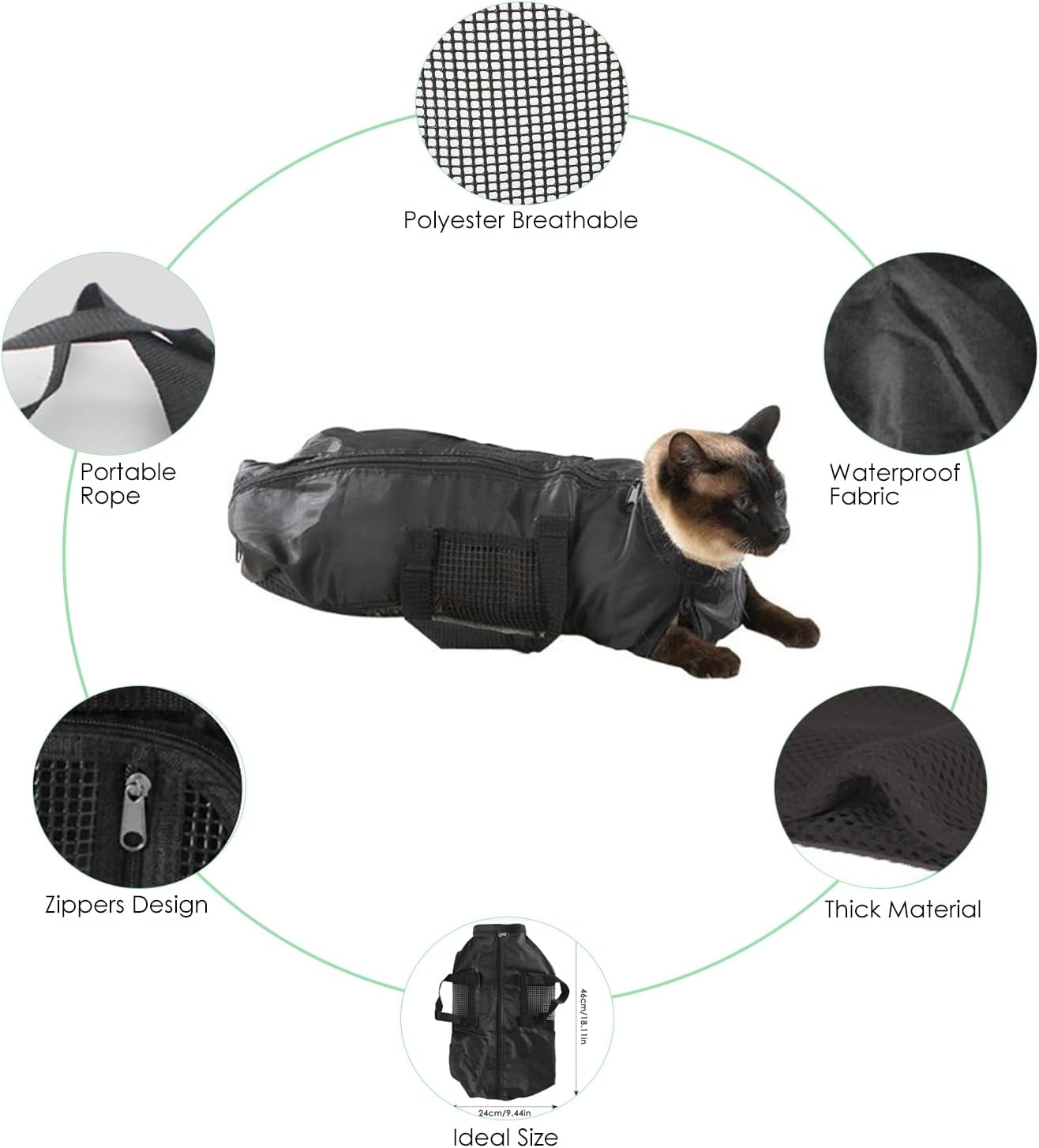 Cat Grooming Bag, Pet Mesh Bath, Durable, Multifunctional, Breathable, Restraint Cat Bag for Bathing, Injecting, Examining Nail Cutting image number 4