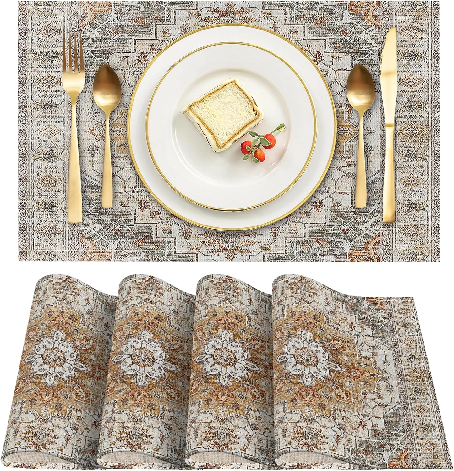 ZSYTZL Placemats Set of 4 Washable Durable Table Placemats for Dining Table Mat,Boho Pattern Kitchen Table Mats Heat-Resistant Decor Place Mats for Dining Tables Home Party Indoor-White Blue