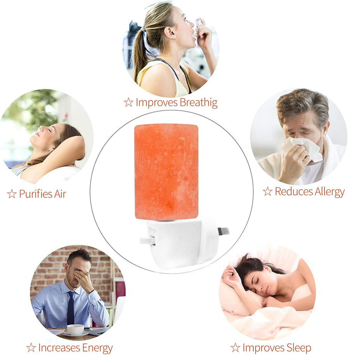 Betus [Natural Crystal] Himalayan Salt Wall Lamp - Air Purifying Night Light - 360&deg; Rotatable Plug 15W Bulb - Natural image number 6