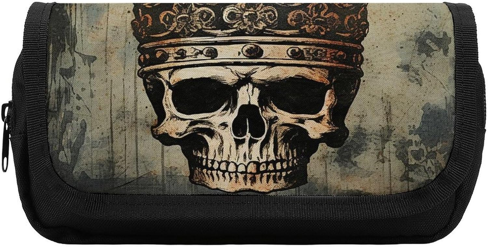 JTKBNVM Large Capacity Elegant Skull Crown Pencil Bags Personalized Pencil Pouch with 3 Compartment Zippered Pencil Bag Portable Makeup Cosmetic Bag for Women Men Office Supply Pen Pouch Case