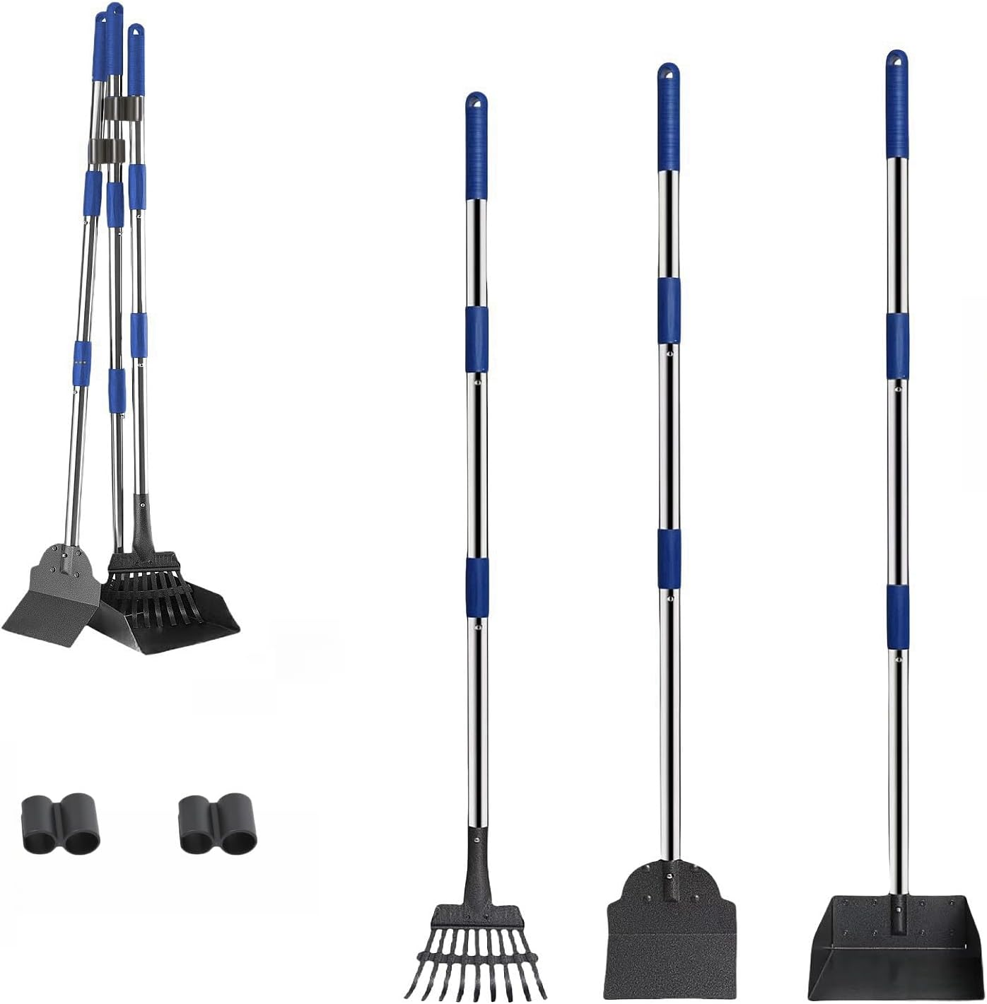 Dog Poop Scooper Set, Pet Poop Pick up Scooper, 3 Pcs Adjustable Long Handle with Metal Tray, Rake and Spade for Pet Waste Removal, No Bending Clean up Dirt, Gravel, Lawns, Grass image number 6