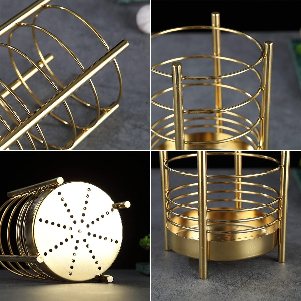 Gold Kitchen Utensil Holder for Kitchen Counter, Stainless Steel Utensil Crocks, Gold Titanium Coating Utensil Storage Caddy Organizer, Cooking Utensil Holder, Easy Cleaning (Gold/7.4''X5.2'') - 2. Black image number 6