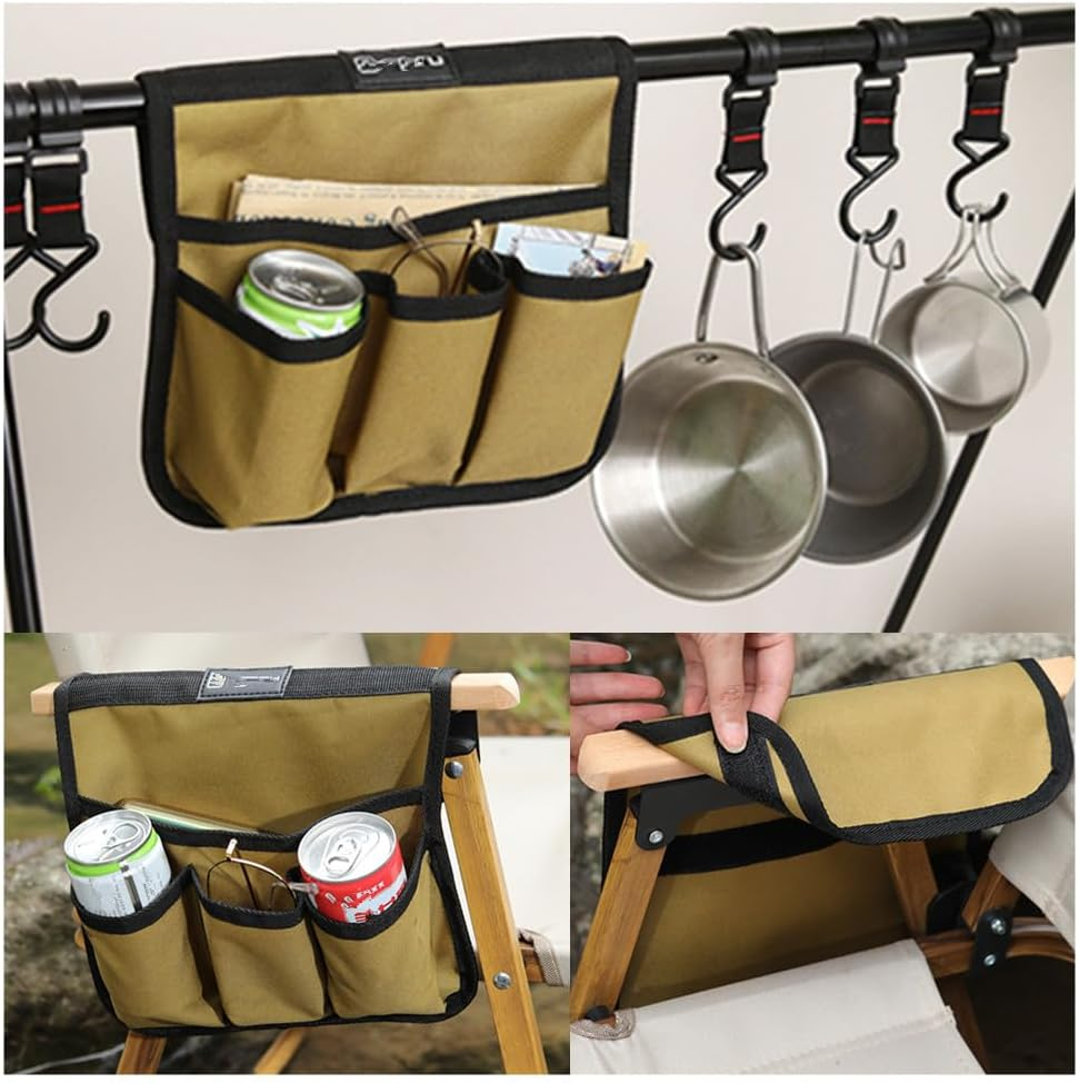 Granmagazz Double-Layer Camp Chair Side Pocket Storage Bag, 4 Pockets, Khaki, Unisex image number 1