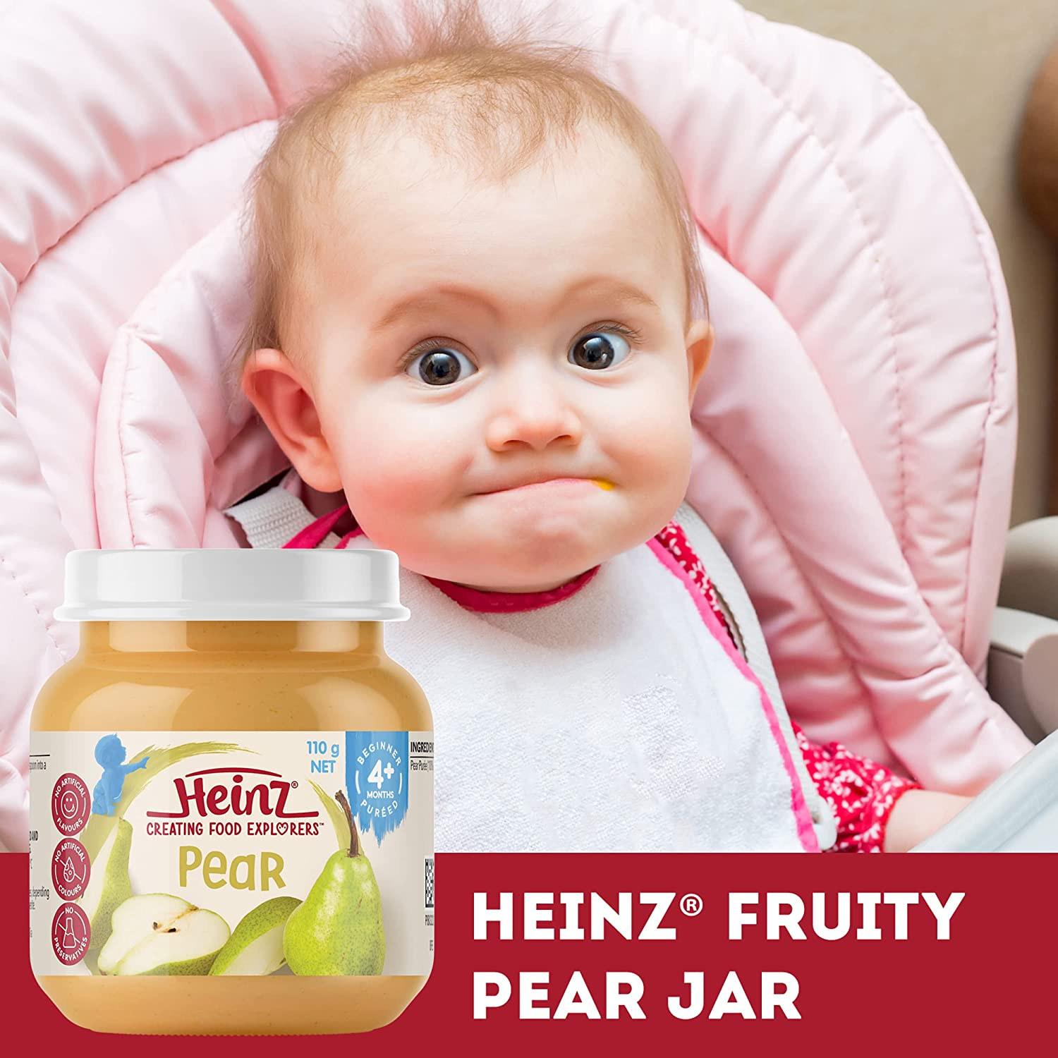 Heinz 4+ Months Pear Puree Jar Heinz for Baby Food Jar Vegetarian No Artificial Flavours, No Preservatives, No Added Colours 110G (Pack of 6) image number 6