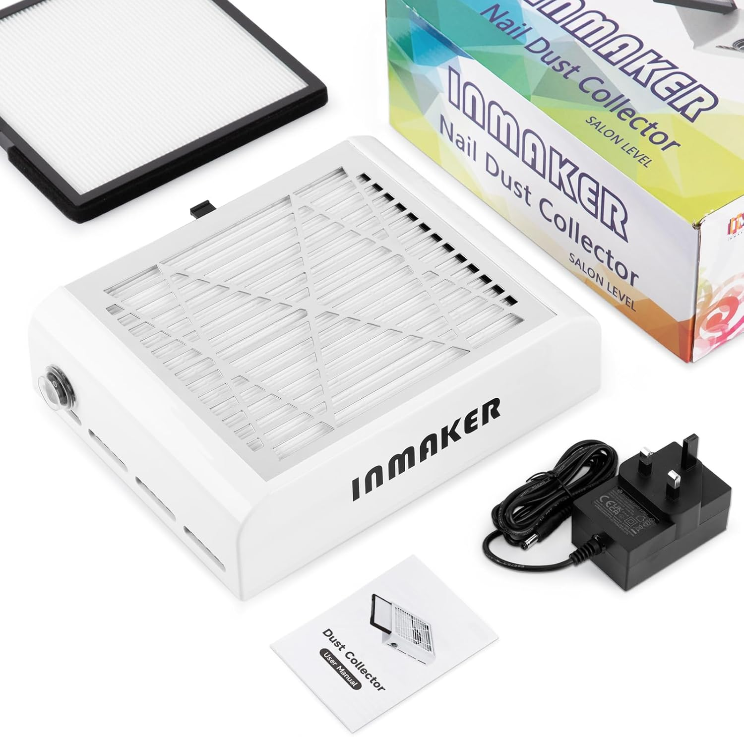 Dust Extraction for Nails, 60 W Nail Vacuum Cleaner with 2 Reusable Filters, Professional Nail Dust Extraction, Suction Nail Studio for Acrylic Nails, Gel Nails, White image number 5