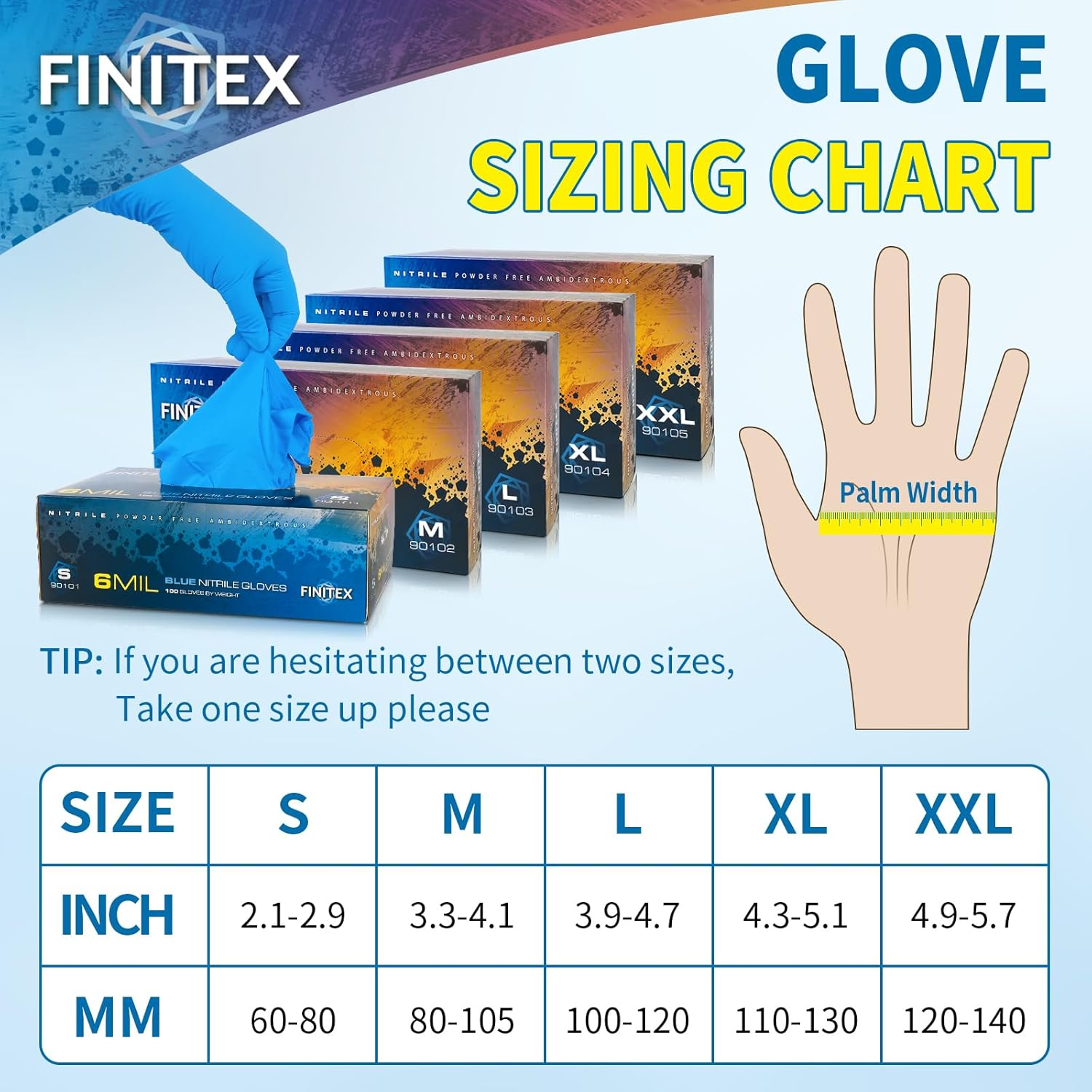 FINITEX Disposable Blue Nitrile Gloves 6Mil Heavy Duty Latex-Free Glove 100PCS Cooking Food Safe Powder-Free Rubber Gloves image number 4
