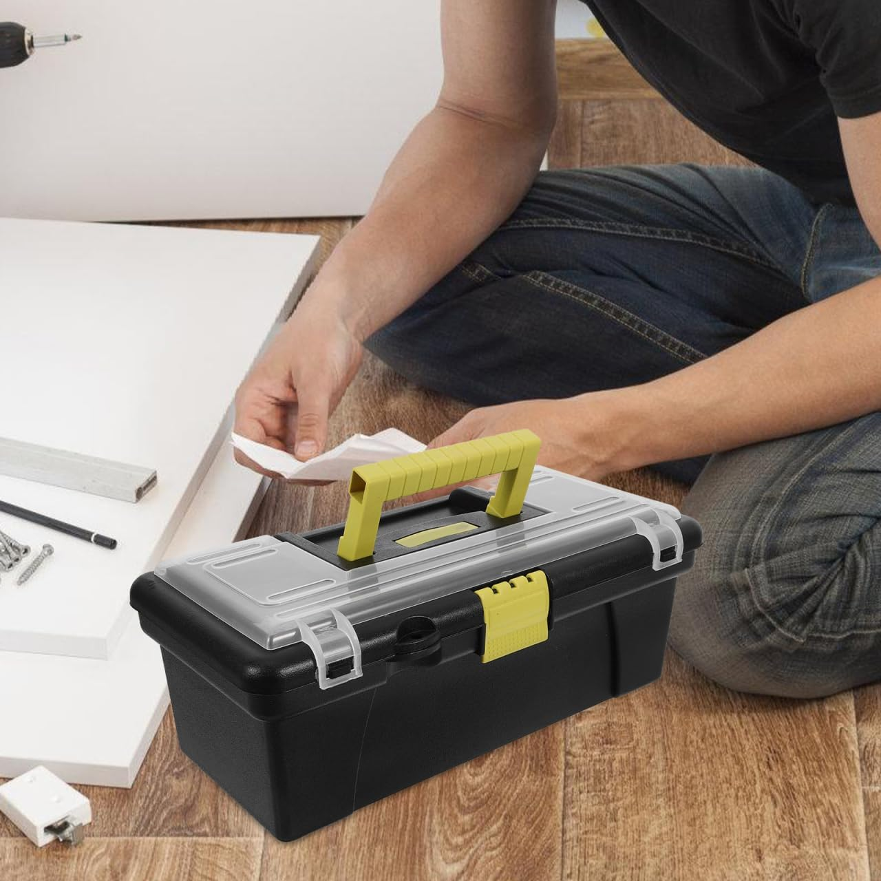 Housoutil Heavy Duty Plastic Tool Box, 10 Inch Portable Organizer with Handle Multi-Functional Storage Case, Tool Organizer for Diy Projects and Repairs image number 1