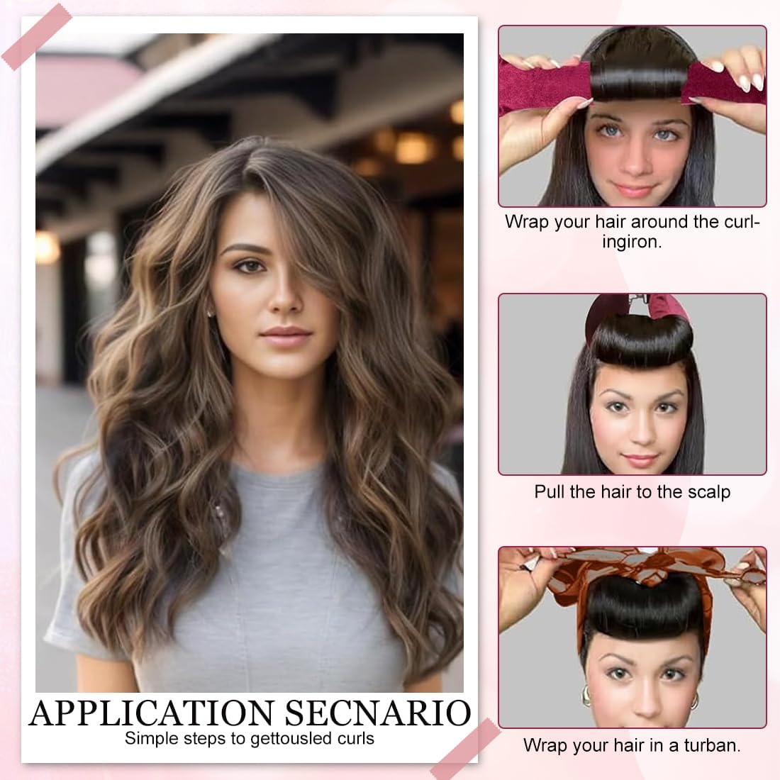 Heatless Curls Band, 3 Pieces, Heat-Free Curlers, Brown, Heatless Curls Set, Soft Velvet, Overnight Blowout Curls without Heat image number 4