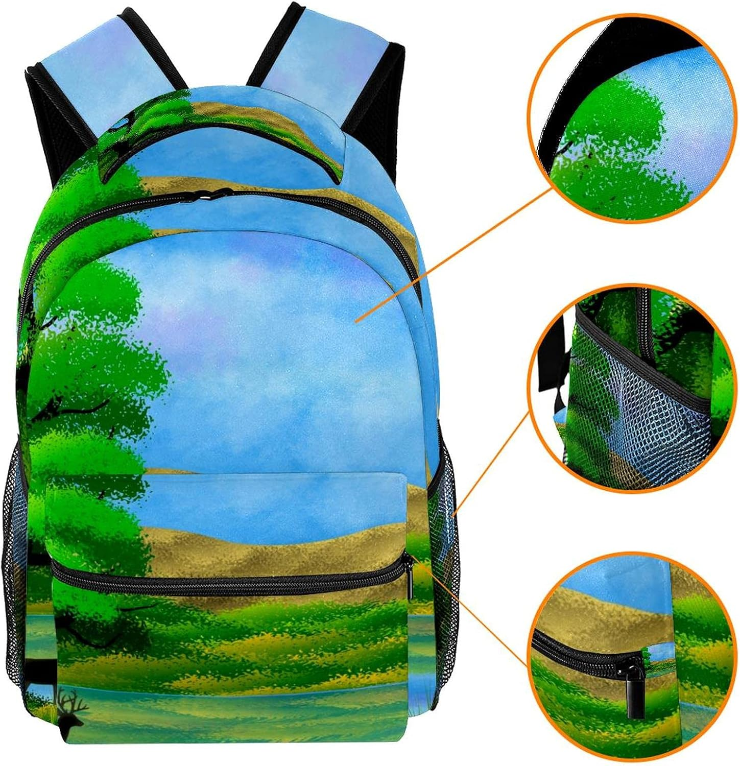 Landscape by the River Backpack Students Shoulder Bags Travel Bag College School Tote Backpacks image number 5