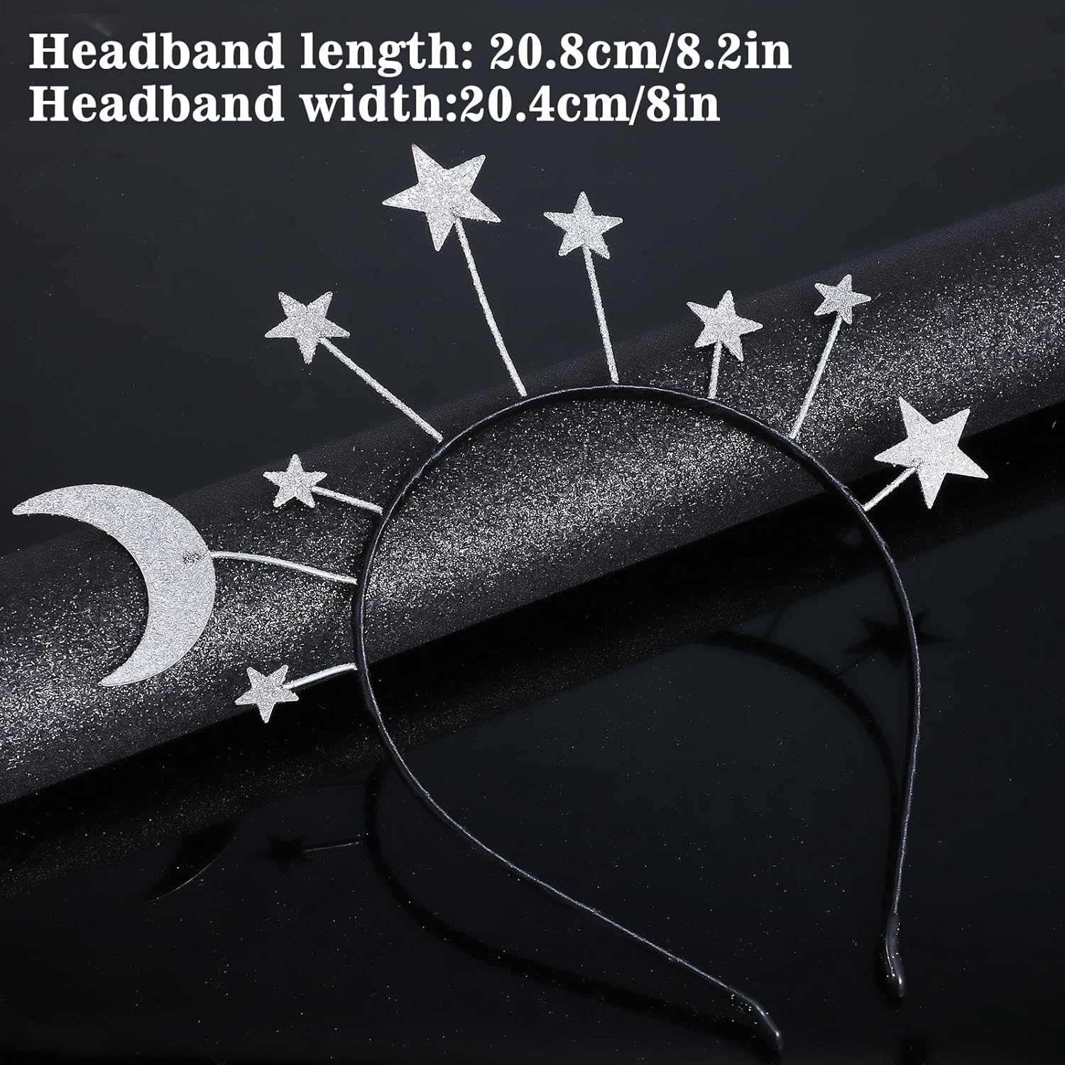 Headband Stars, Glitter Stars Moon Headbands, Silver Glitter Star and Moon Hair Accessories, Metal Glitter Princess Star Headband for Christmas, Carnival, Birthday Party image number 5