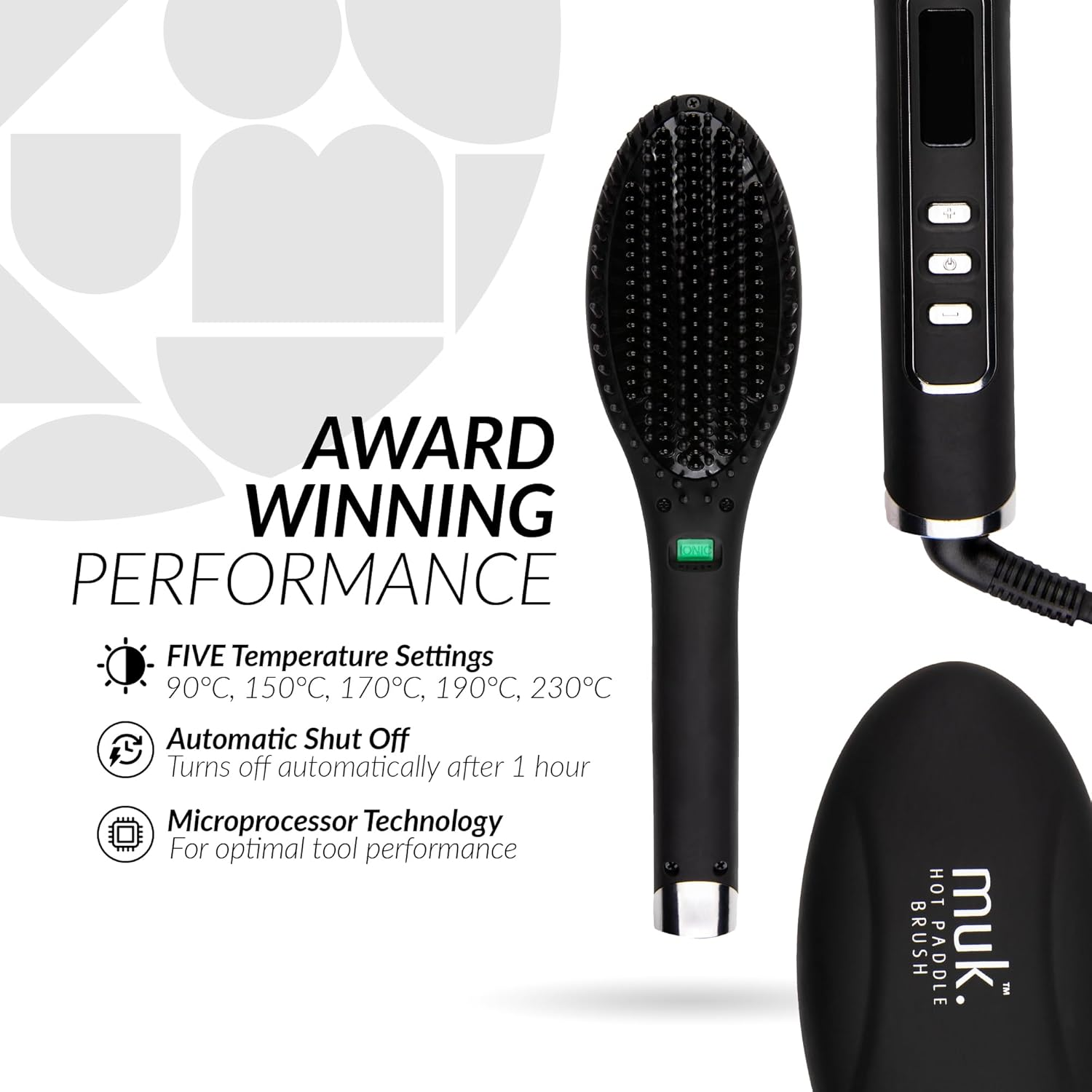 MUK. Hot Paddle Brush Professional Series - Hot Hair Brush Ceramic Tourmaline Coated Bristles for Frizz Free Styling. 5 Temperature Settings with LED Display, Professional Hair Straightener Brush image number 1