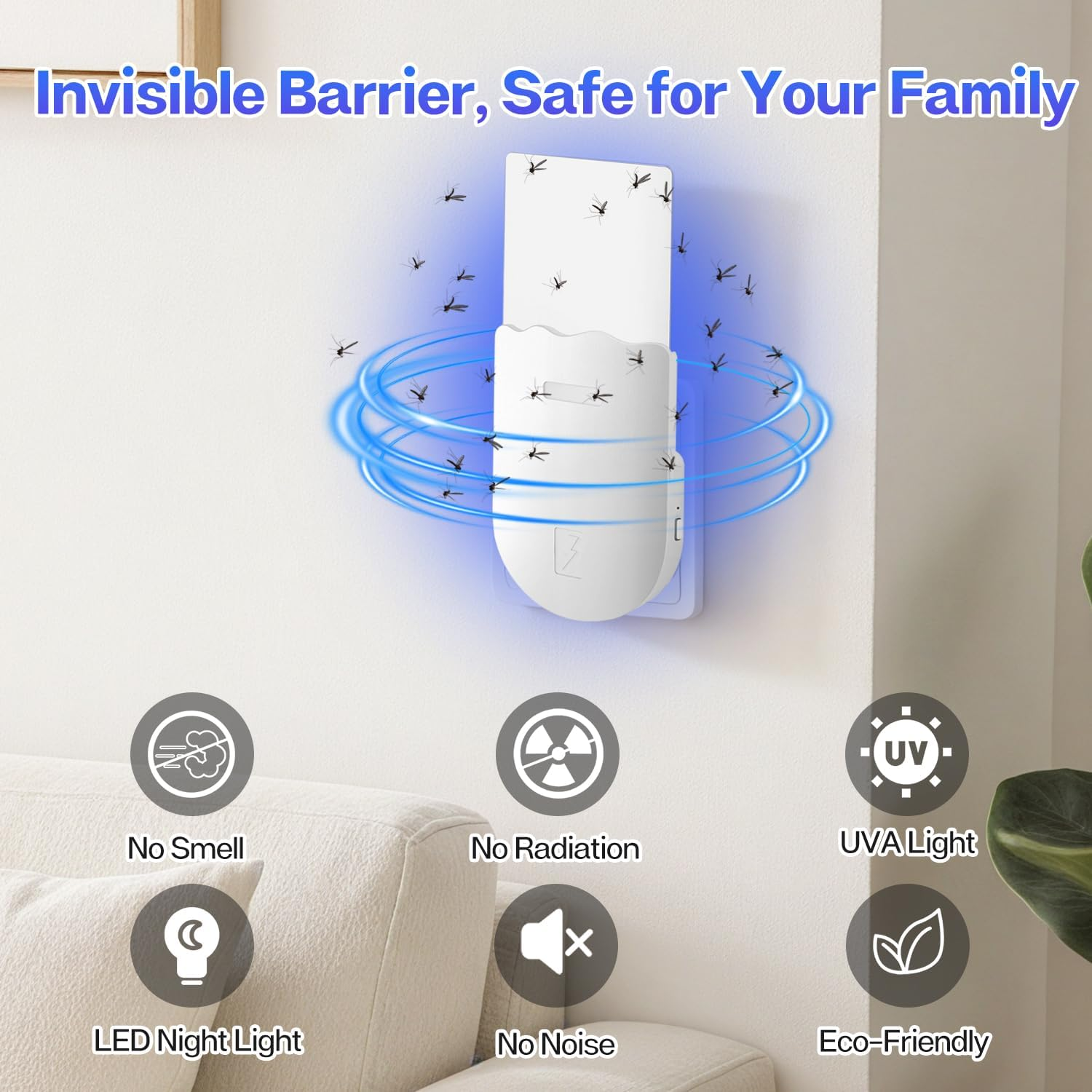 Necomi Flying Insect Trap, 2-In-1 Plug-In Mosquito Killer, with Nighttime UV Light Capture Flies, Adjustable Brightness, Suitable for Flies, Fruit Flies, and Moths, 1 Device + 5 Adhesive Cards (1PCS image number 3