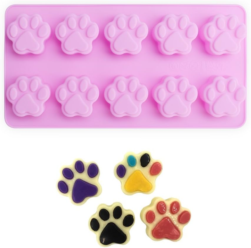 Homedge Puppy Dog Paw and Bone Silicone Molds, Non-Stick Food Grade Silicone Molds for Chocolate, Candy, Jelly, Ice Cube, Dog Treats (Puppy Paw Bone Set of 4PCS) - Bar 2+2 image number 6