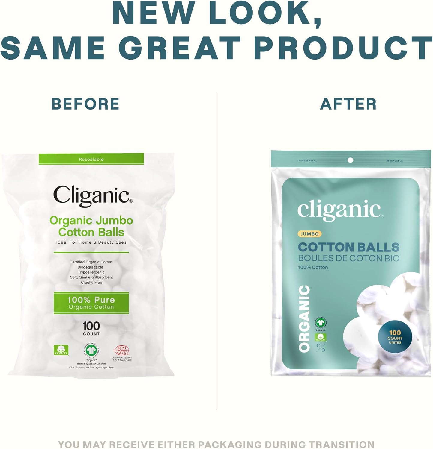 Cliganic Organic Super Jumbo Cotton Balls (100 Count) - Hypoallergenic, Absorbent, Large Size, 100% Pure (Packaging May Vary) image number 5