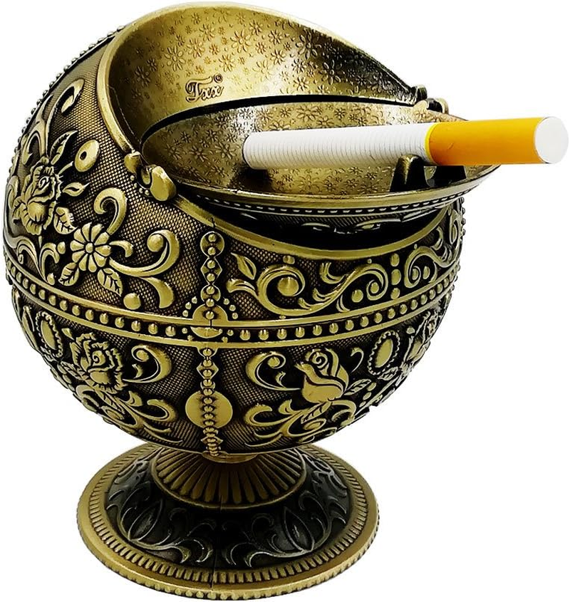 Vintage Windproof Ashtray with Lidmetal Decorative Cigarettes Ashtray for Outdoor Indoorunique Tabletop Ashtray for Home Hotelnice Gift(Rose Bronze) image number 2