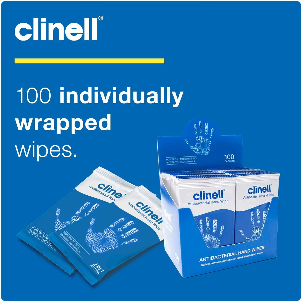 Clinell Antibacterial Hand Wipes Moisturising Antibacterial Wipes with Aloe Vera, 100 Count, Pack of 1 image number 1