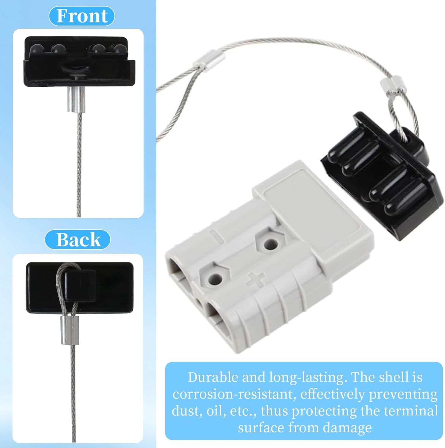 4 Pieces Dust Covers for Anderson Plug Connectors, Heavy-Duty 50AMP Battery Connector Protectors with Rope, Secure Durable Dustproof Caps, Power Battery Plug Protective Cover Sheath (Black) image number 1