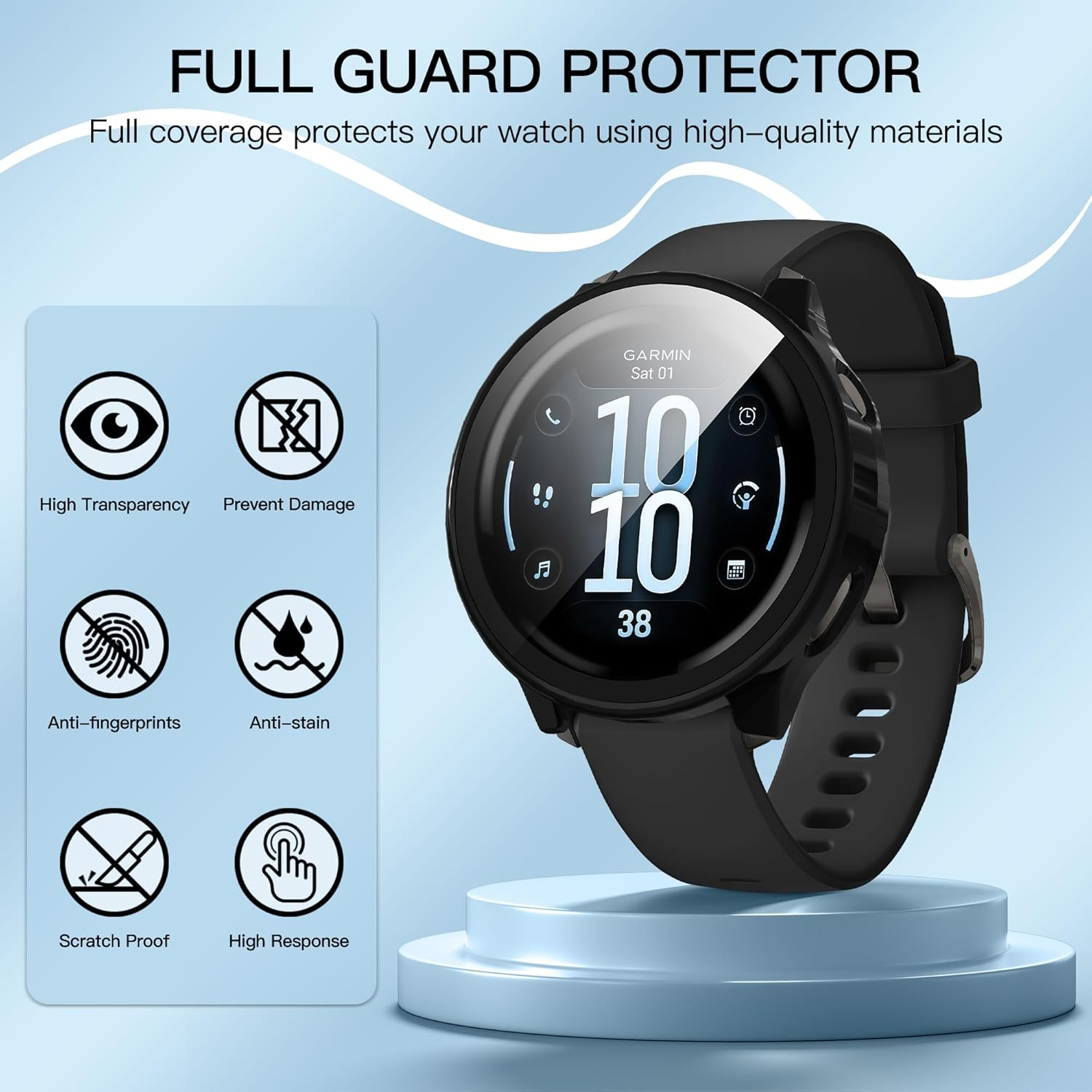 Suoman 3 Pack Case for Garmin Venu 4 45Mm Screen Protector, All-Around Protective PC Cover Tempered Glass Screen Protector Case for Garmin Venu 4 45Mm-Black - Black image number 5